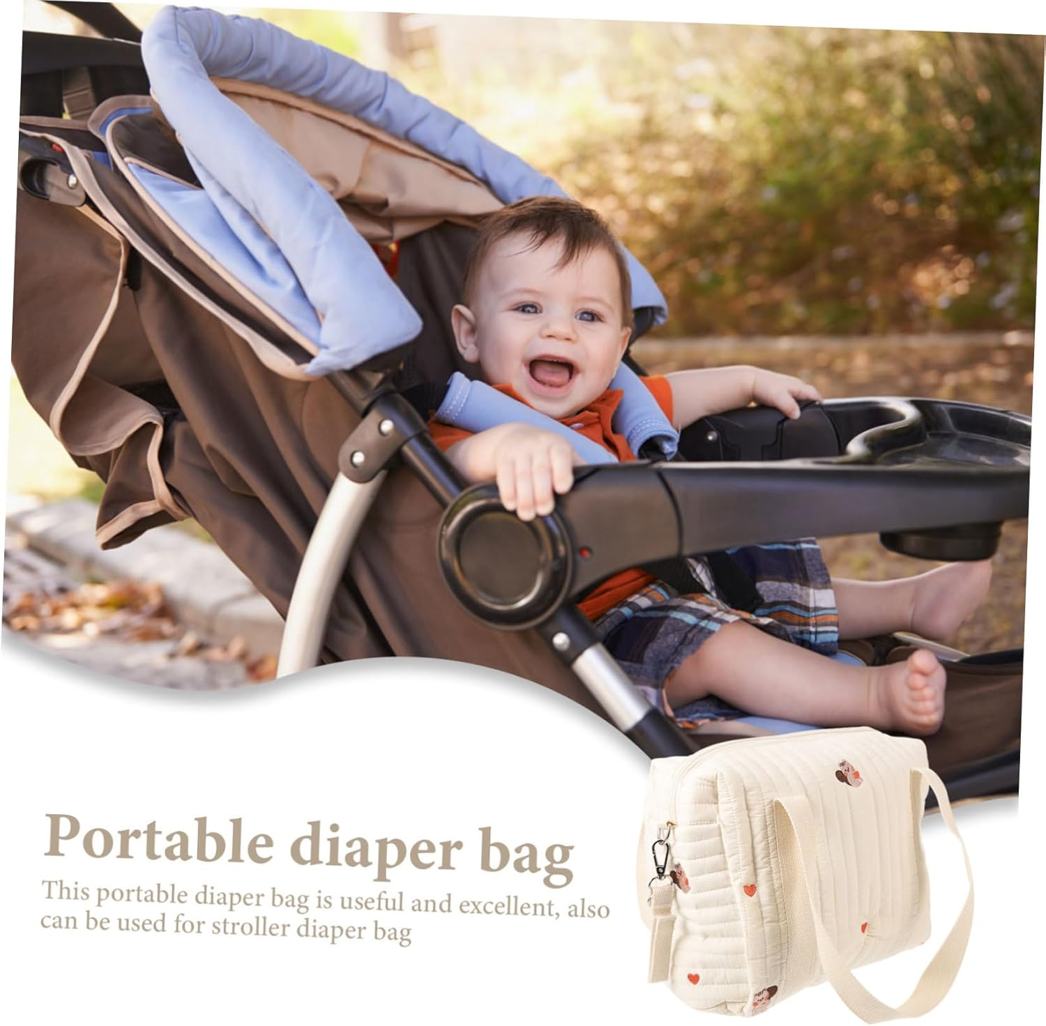 Embroidered Cotton Diaper Bag Baby Stroller Tote Portable Diaper Storage Bag Dual Straps Medium Size Squirrel Pattern for Travel and Outdoor Use