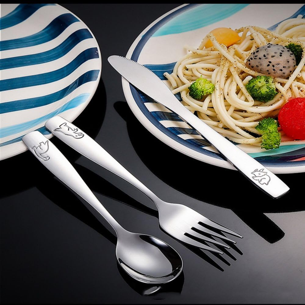 Poemtian 9PCS Children'S Cutlery,Kids Silverware Set,Stainless Steel Kids Fork Spoon and Cutter Set Safe Ergonomic Toddler,Safe, Ergonomic and Dishwasher Ideal for Preschooler Dishwasher Safe image number 6