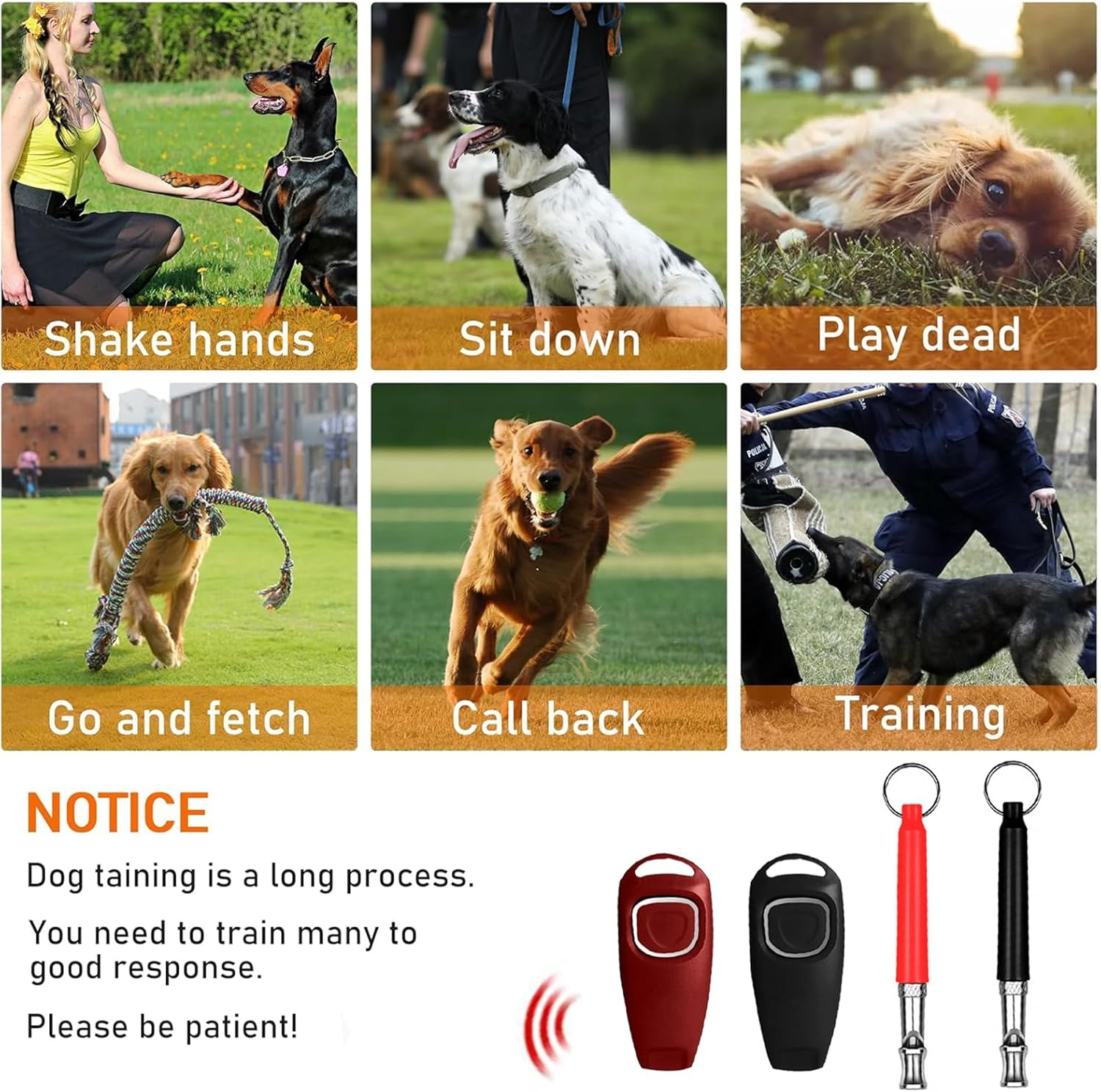 Dog Whistle, Dog Whistle for Callback, 4-Piece Professional Dog Whistle and Clicker Training Set, High Pitch Audible Dog Whistle with Lanyard and 2 in 1 Professional Training Clicker, for Dog Indoor image number 5