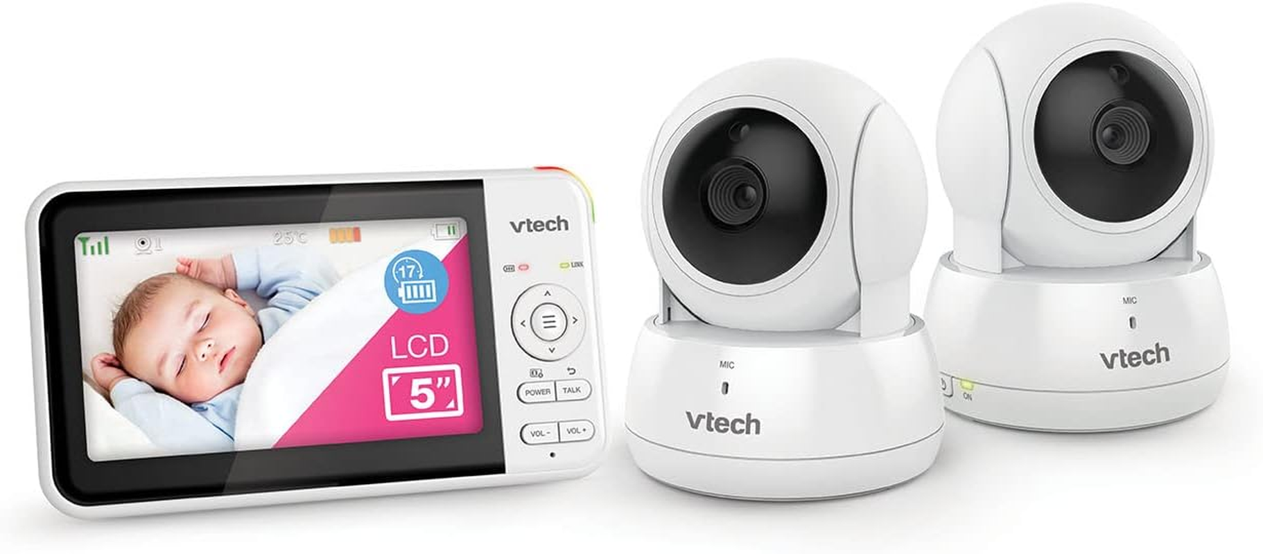 Vtech BM5550AU 5" 2-Camera Full Colour Pan & Tilt Video Baby Monitor with 2-Way Talk, Soothing Sounds, Room Temperature Monitor, up to 17 Hours Battery Life image number 5