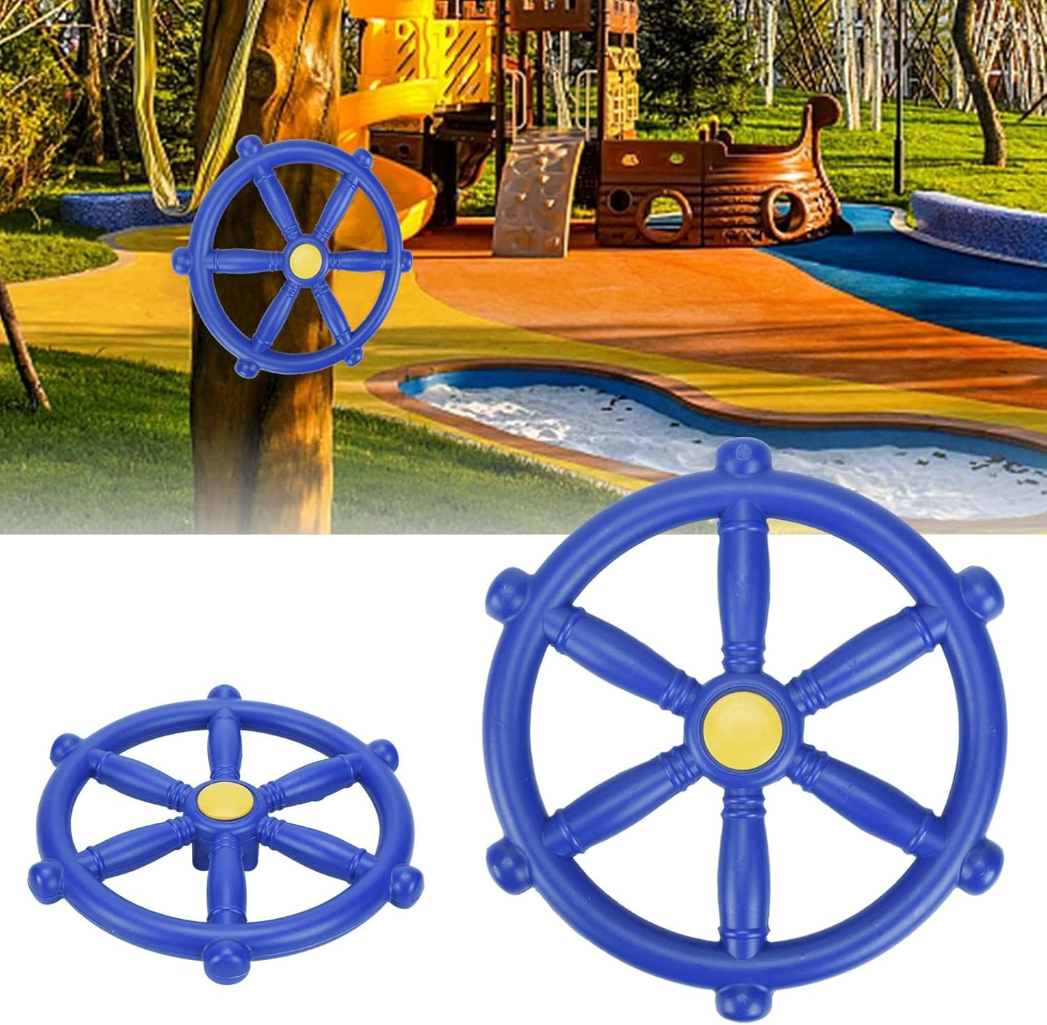 Kids Playground Steering Wheel, Swingset Steering Wheel Attachment, Pirate Ship Wheel for Jungle Gym or Swing Set Blue image number 1