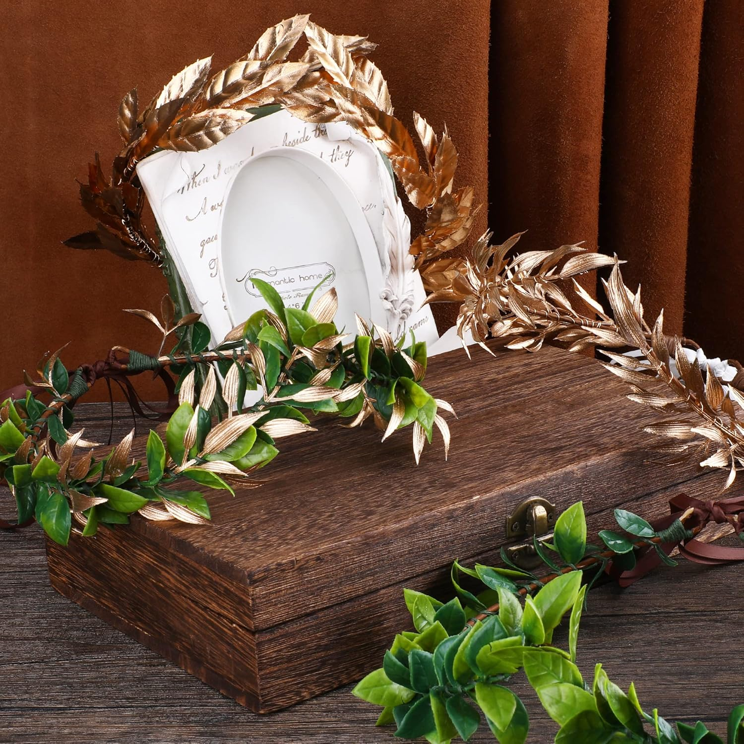 MOSTORY Handmade Green Laurel Leaf Crown Headband for Men&rsquo;S Wedding Greek Elf God Headpiece for Toga Costume Hair Accessories Groom Queen Prince Mardi Gras Party Carnival Renaissance image number 2