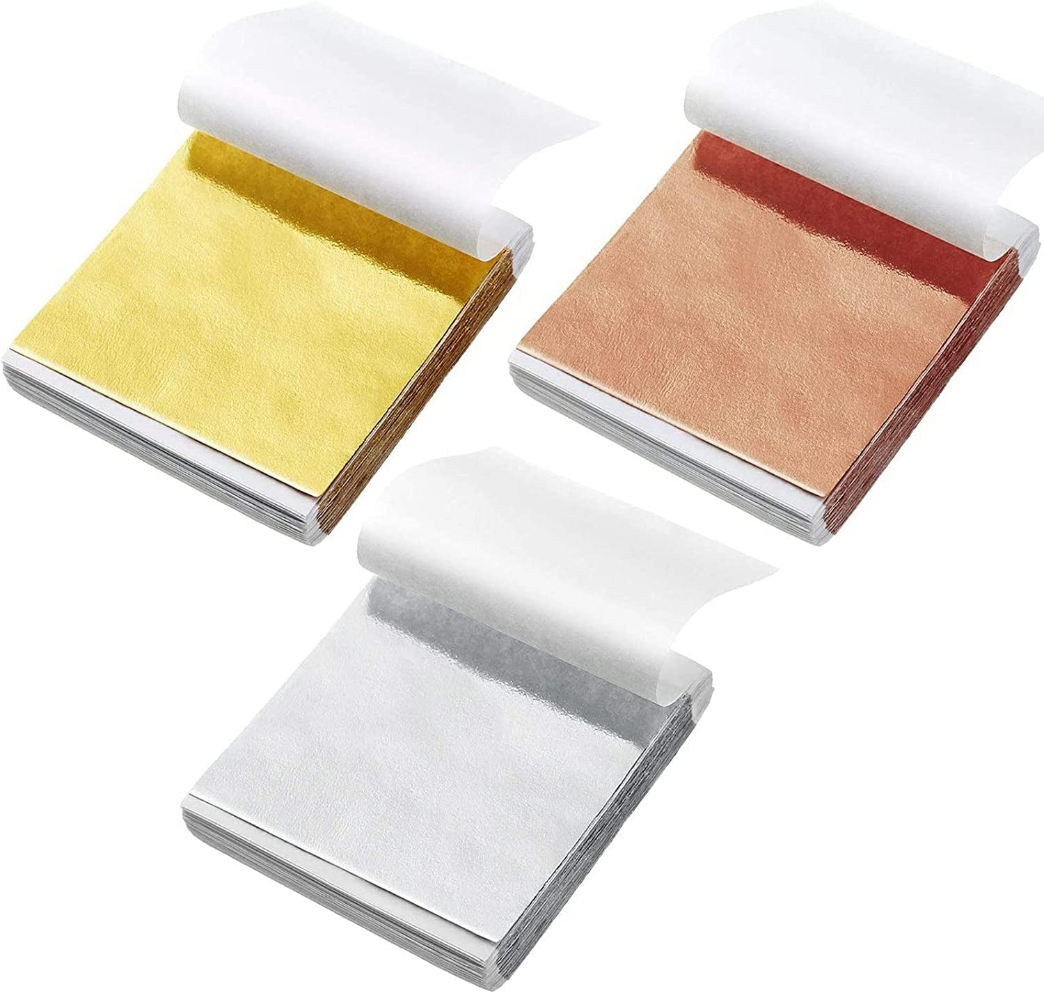 300 Sheets Gold Foil Paper, Imitation Gold Leaf, Silver, Rose Gold Leaf Foil Paper, Mixed Color Imitation Foils, Gilding Foil for DIY Nails, Arts, Gilding Crafting, Decoration, Furniture
