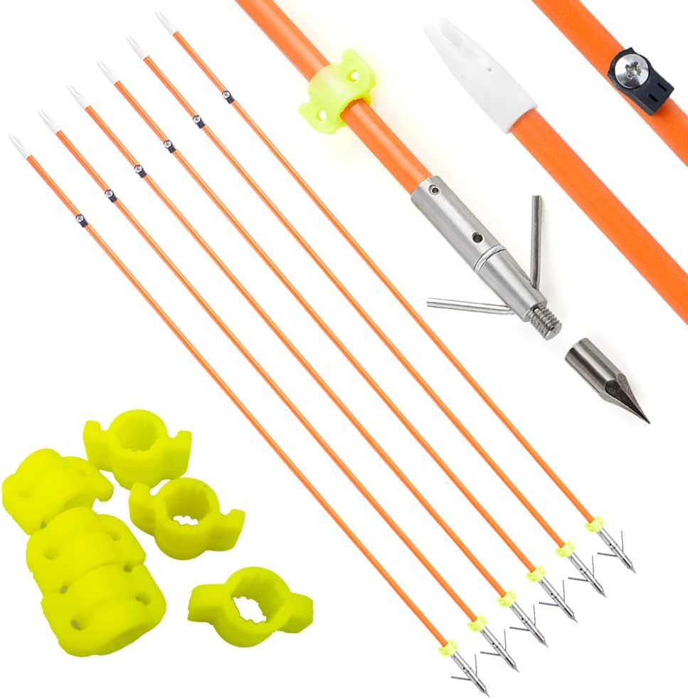 ZSHJGJR 32 Inch Bow Fishing Arrows Archery Fiberglass Fishing Hunting Arrows with Safety Slides for Compound Bow Recurve Bow Fishing Hunting 3/6/12Pcs