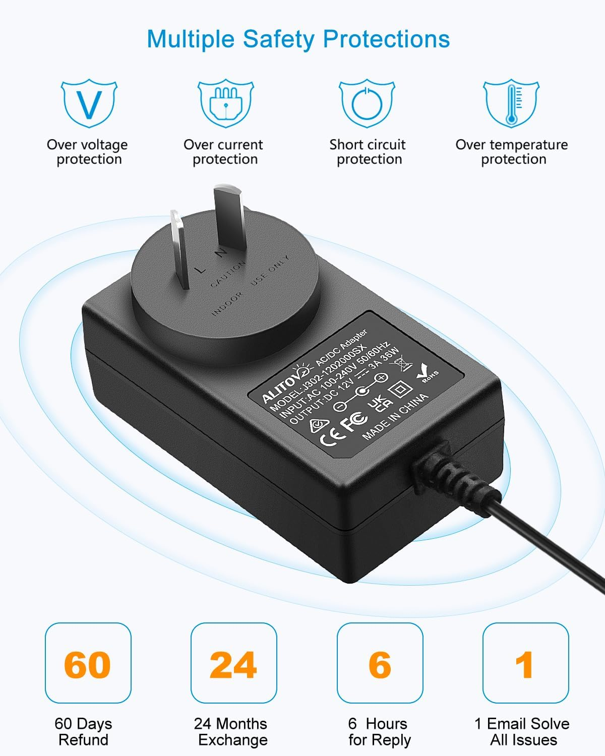 ALITOVE 12V 3A Power Supply Adapter DC 12 Volt 36W 3000Ma 2.5A 2A 1.5A 1A Power Converter Transformer with 5.5X2.5 5.5X2.1 5.5X3.0 5.5X1.7 4.8X1.7 4.0X1.7 3.5X1.35 3.0X1.1 2.5X0.7 6.3X3.0 10 Tips image number 4