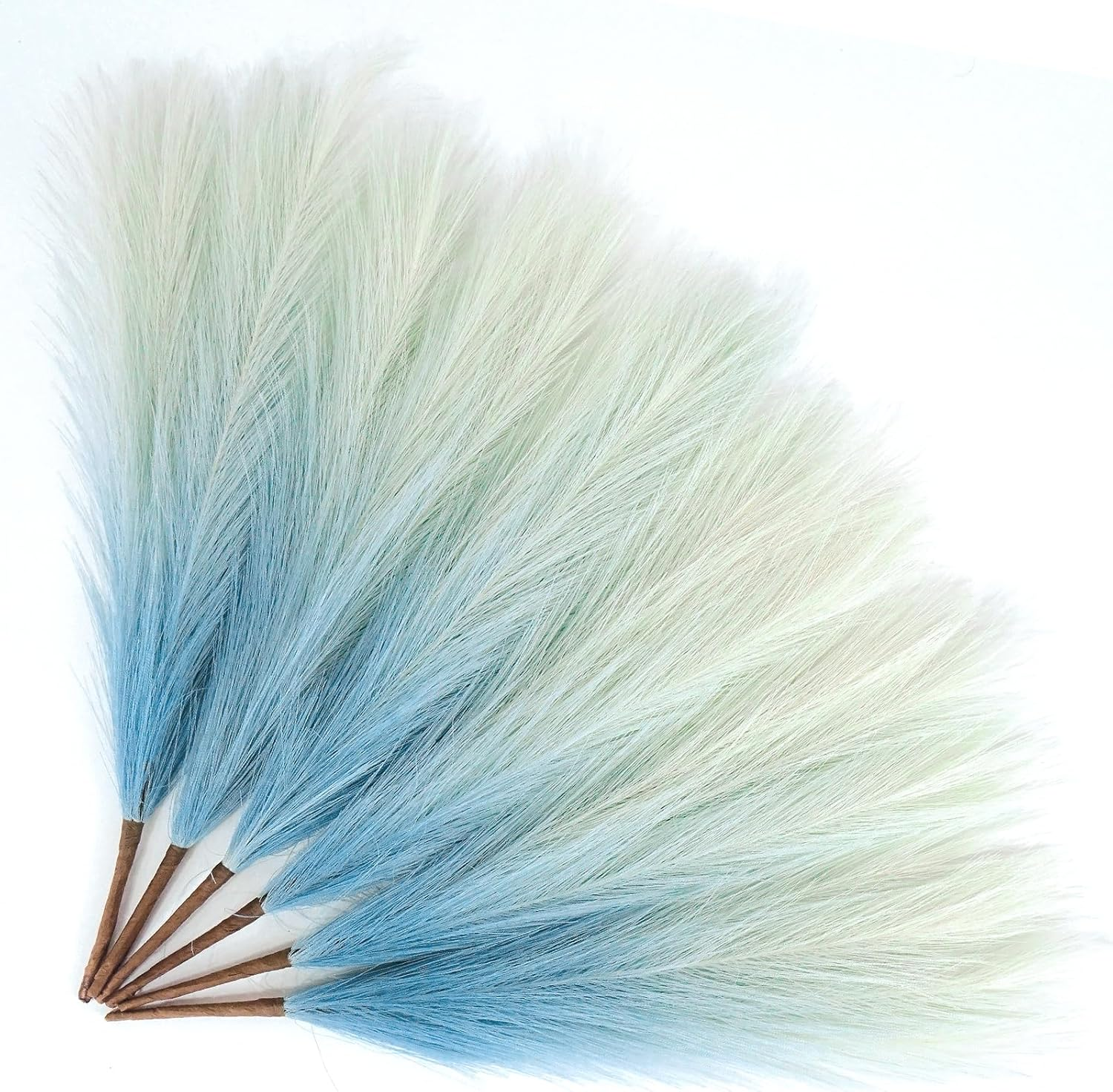 Lenamos 6 PCS Faux Pampas Grass Arrangement - 17.7"/45Cm Artificial Fluffy Pompous Grass Stems for Boho Chic Home and Wedding Decor (Gradient Blue) image number 2