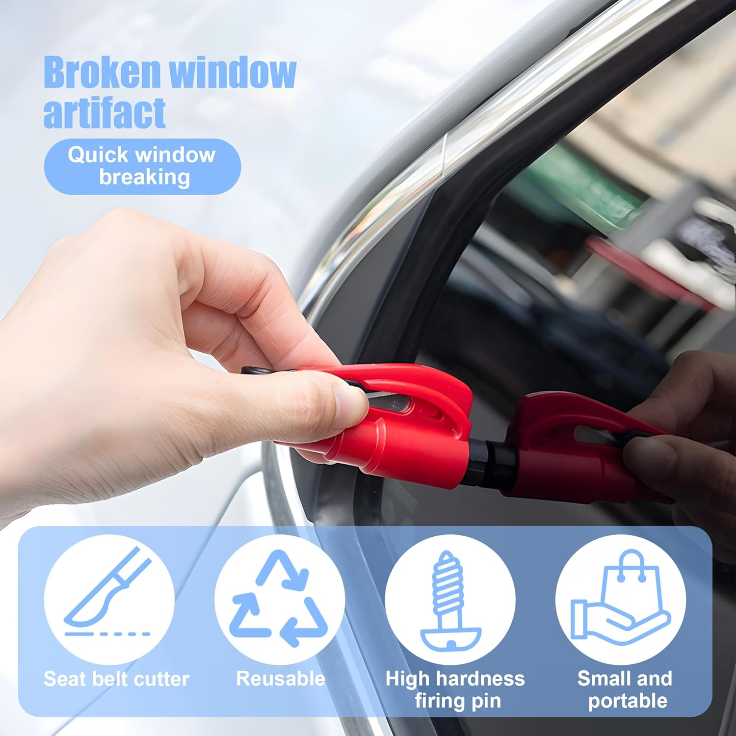 2-In-1 Emergency Keychain Car Window Breaker and Seatbelt Cutter (2 Pack) - Spring-Loaded One-Press Design, Extreme Environment Reliability for Underwater Escape & Accidents for Drivers, Families image number 4