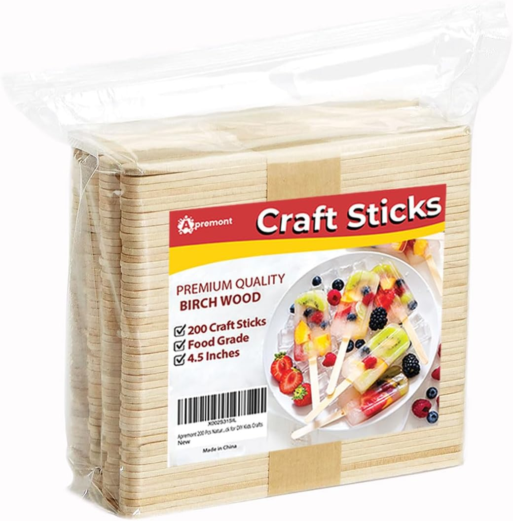 200 Pcs Wooden Craft Sticks, Popsicle Stick, Arts and Crafts, Best for DIY Games Making, Building Designs or Kids Education, 4.5 Inch Long (Wood Colour, 4.5 Inches) image number 4