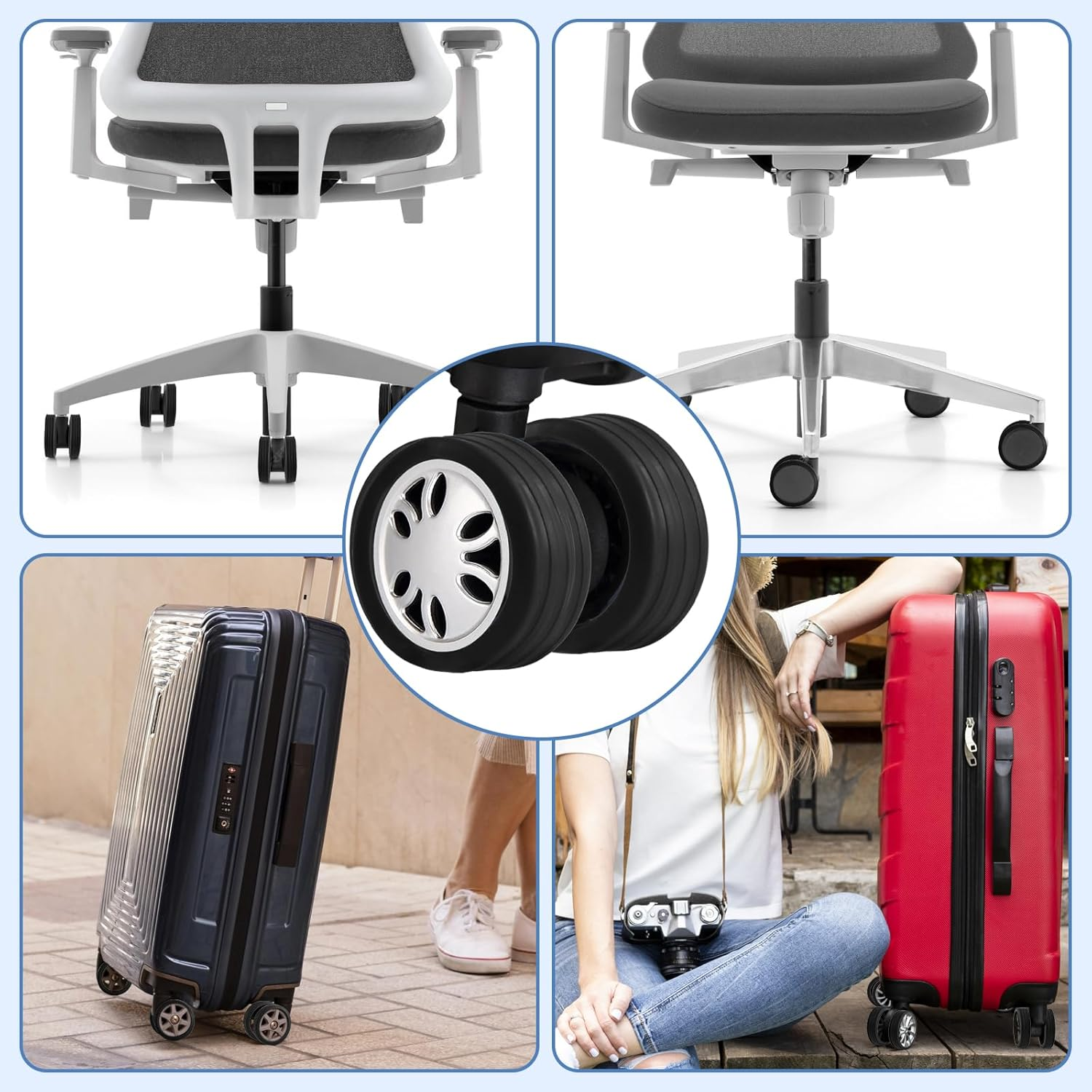 OKAMMY Luggage Wheels Protection Silicone Suitcase Cover - Noise Cancelling Travel Bag Rolling Wheels - Reliable Travel Suitcase Wheel Cover - Durable Tyre Protective Covers for Luggage Bags - 8Pcs image number 1