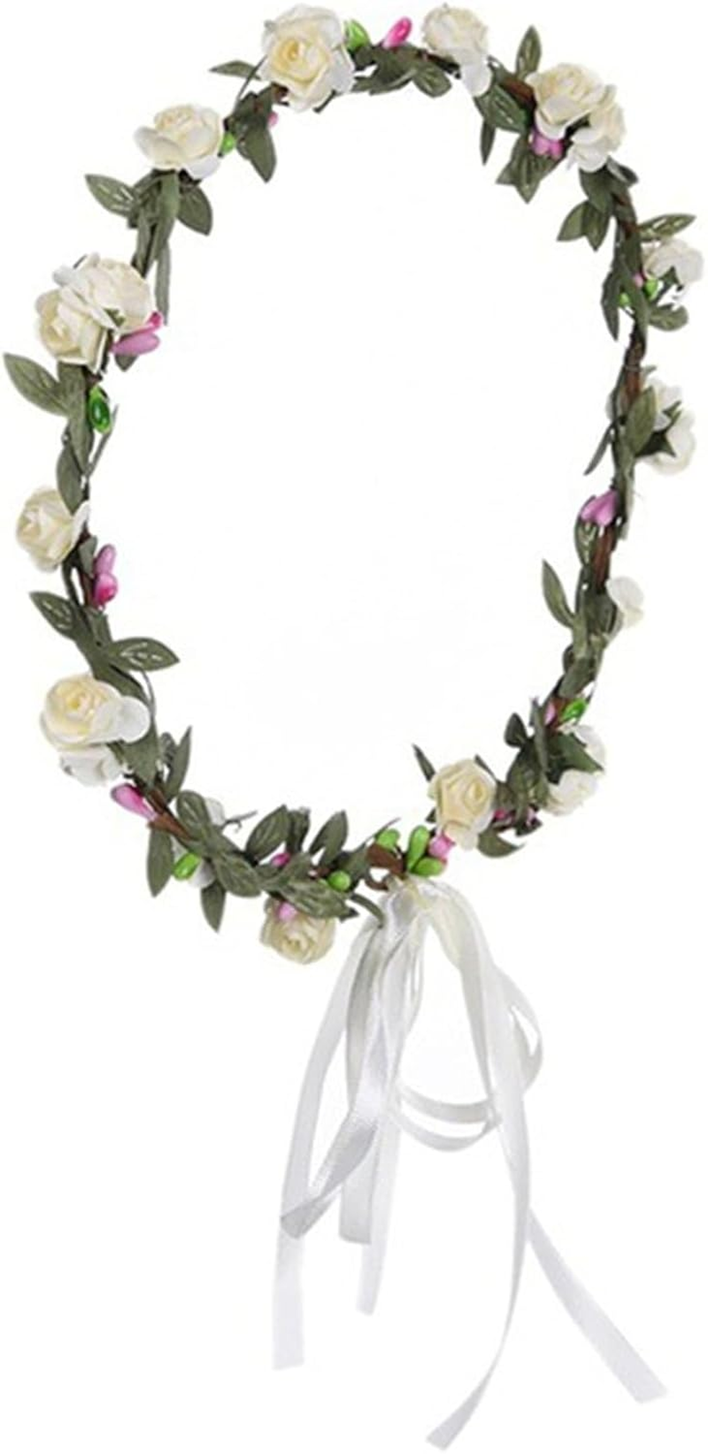 Flower Wreath Flower Crown Headband, Rose Bridal Hair Accessories with Bracelet Set, Flower Headband Adjustable Belt, Hair Bands Floral Garland image number 2