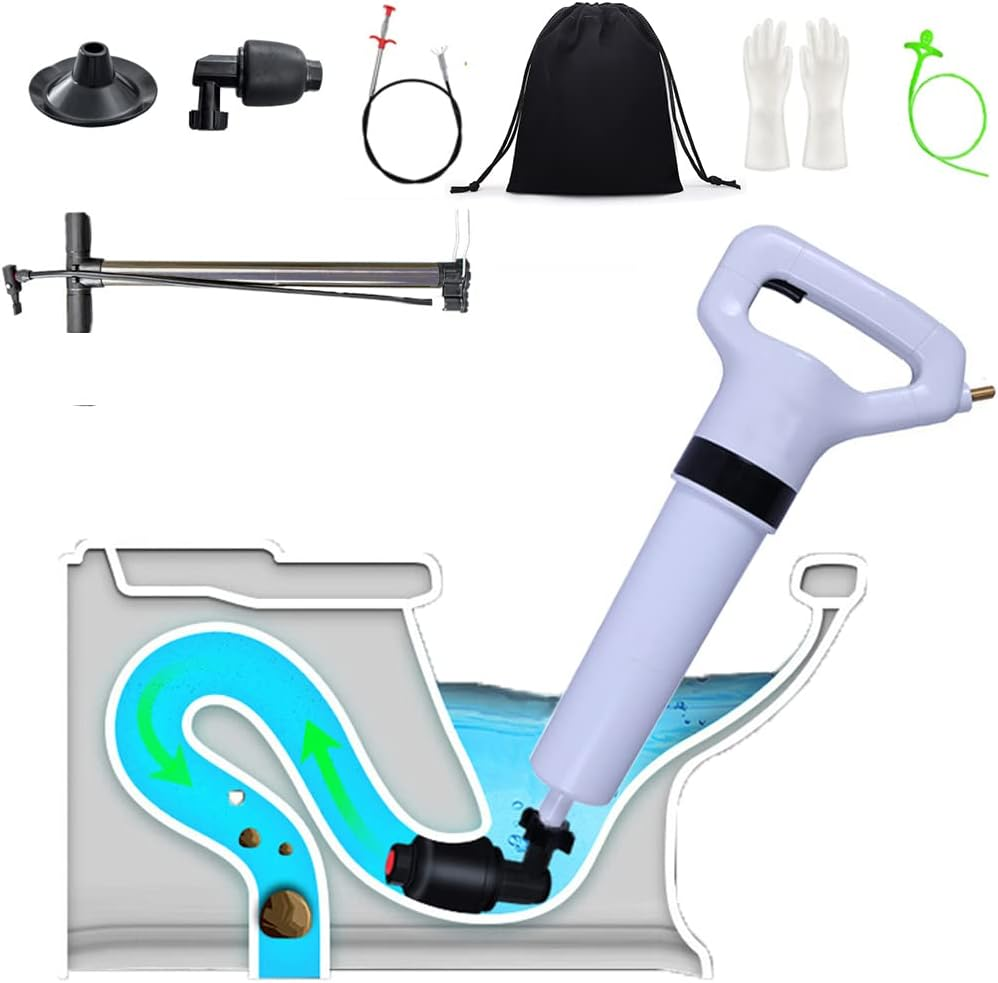 High Pressure Drain Plunger & 1 Claw Grabber Cleaner 1 Hair Clog Remover 1 Gloves 1 Pocket,Air Pump Auger Blaster for Kitchen,Bathroom,Bathtubs,Toilet,Floor,Sink,Clogged Pipe (Pump) image number 1