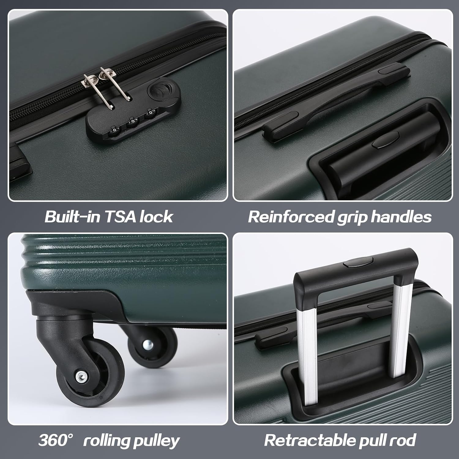 Syekcl Luggage Kit, 3 Pieces (20/24/28) with a Suitcase with General Wheels, ABS Durable Hard Shell Luggage Boxes (Dark Green, Large) image number 2