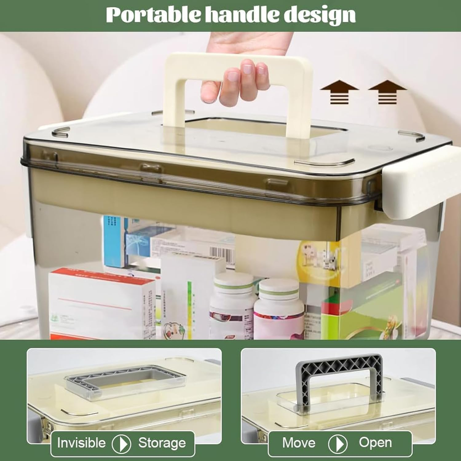 Aping Medicine Storage Box Double Layer Medicine Box Home Medicine Box Plastic Pharmacy Organiser Plastic Storage Box Medicine First Aid Box with Handles 28 X 18.5 X 15.5 Cm Medicine Case for Home image number 5