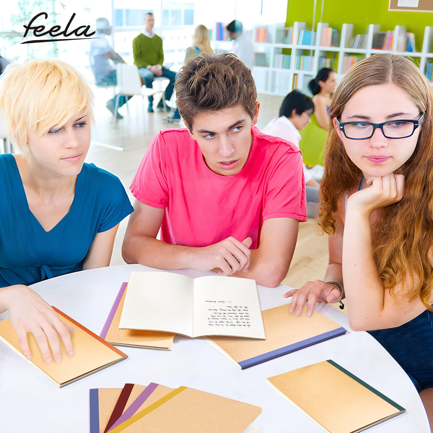 Feela Kraft Notebooks, 16 Pack Kraft Cover Lined Blank College Ruled Travel Journals with Vintage Colours Spines for Women Students Office, 60 Pages, 8.3&rdquo;X 5.5&rdquo;, A5, 8 Vintage Colours image number 2