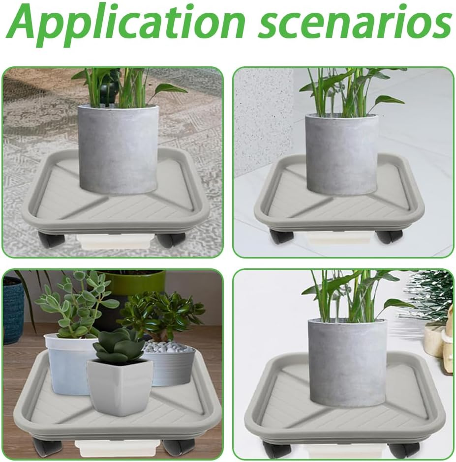 3 Packs Plant Caddy with 4 Wheels and Drainage Tray, Garden Rolling Plant Stand with Wheels, Plant Pallet Dolly for Heavy Duty Planter, Loading Capacity 20 KG (Square) image number 1
