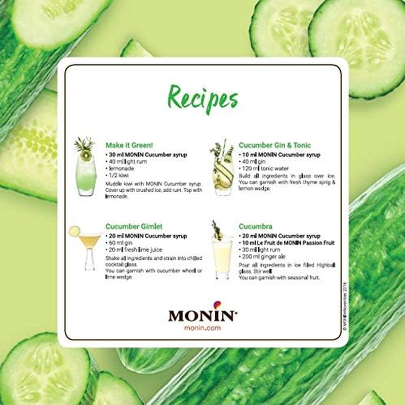 Monin Cucumber Syrup, Crisp and Cool, Bring Garden Freshness to Cocktails, Teas and Sodas, Vegan, Non-Gmo, 700 Ml