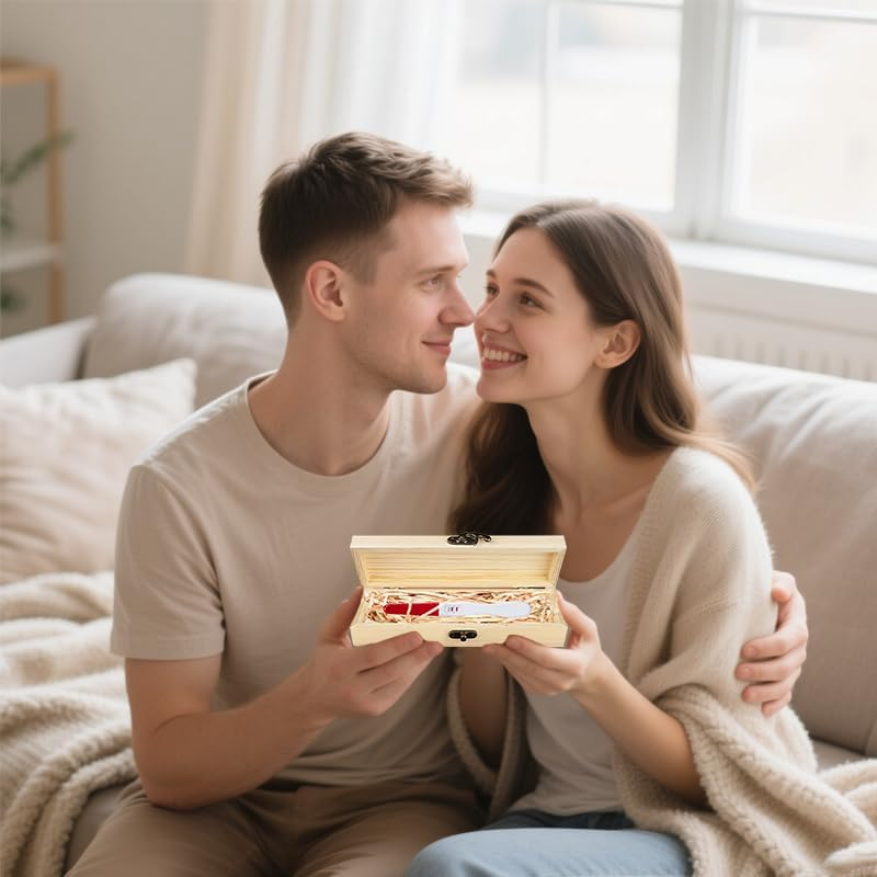 CHGCRAFT Pregnancy Test Keepsake Box Cartoon Elephant Leaves Wooden Pregnancy Announcement Gifts Box with Raffia Ribbon and Lock Announcement Gifts for Dad Husband, 8X2X1.2 Inch image number 3