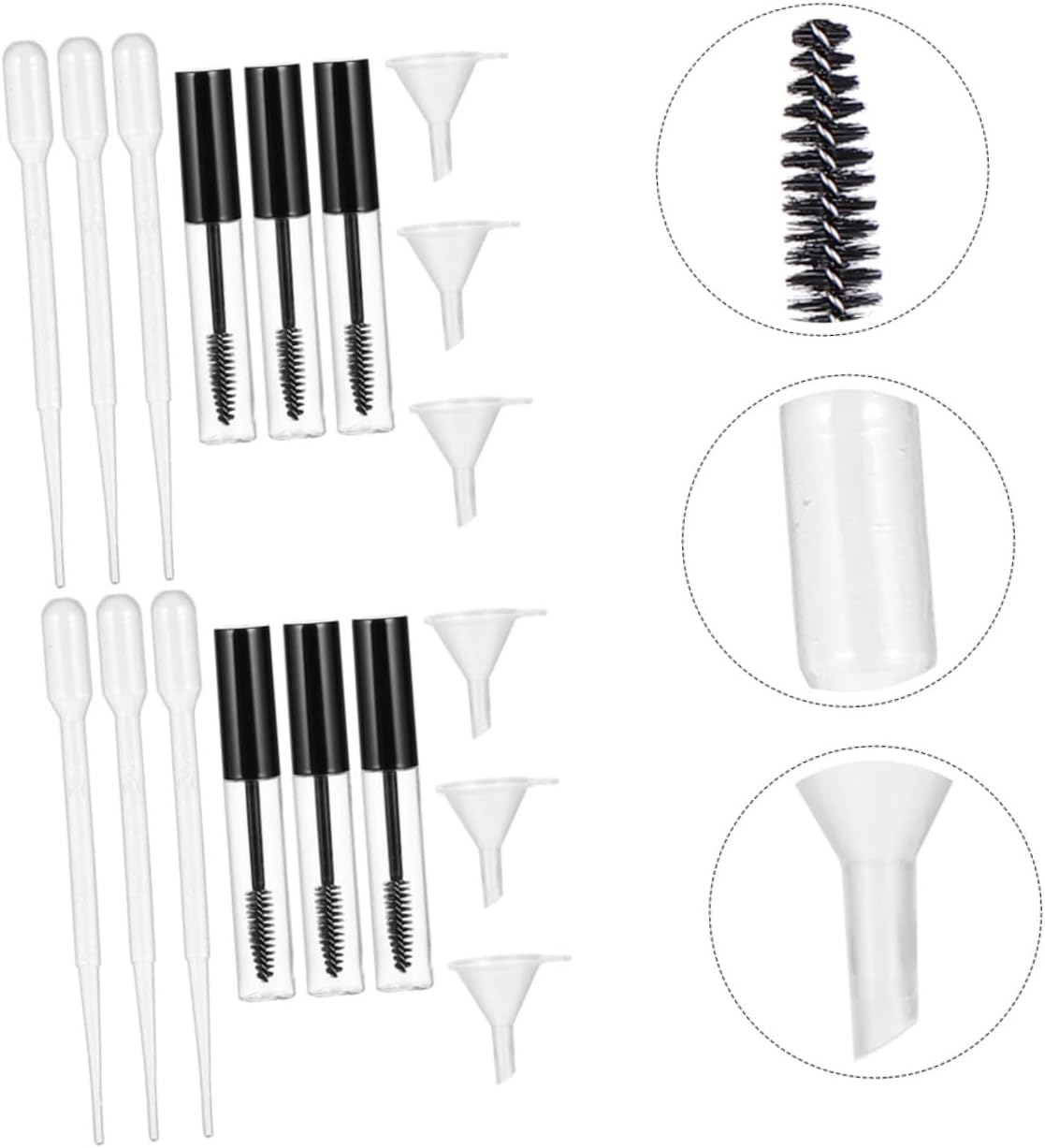 MERRYHAPY 2 Sets 10Ml Refillable Glass Bottles Mascara Tubes and Funnels for Travel Outdoor Essential Oils and Perfumes Sample Containers
