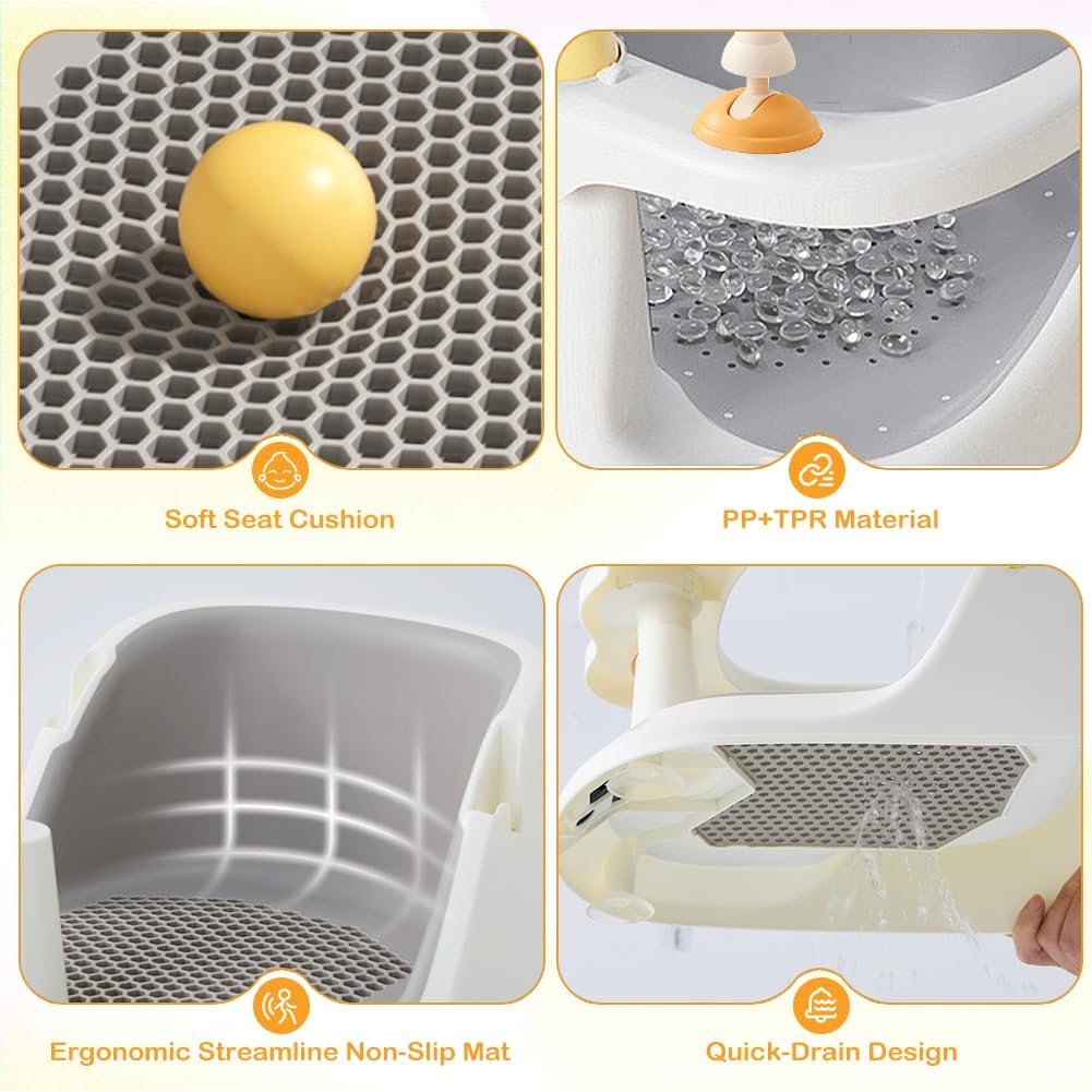 Baby Bath Support Seat for 6 Months & up - Bathtub Shower Seat Chair for Babies Sitting up with Toys & Brush, Non-Slip, Comfortable, Infant Bath Essentials Gift image number 1