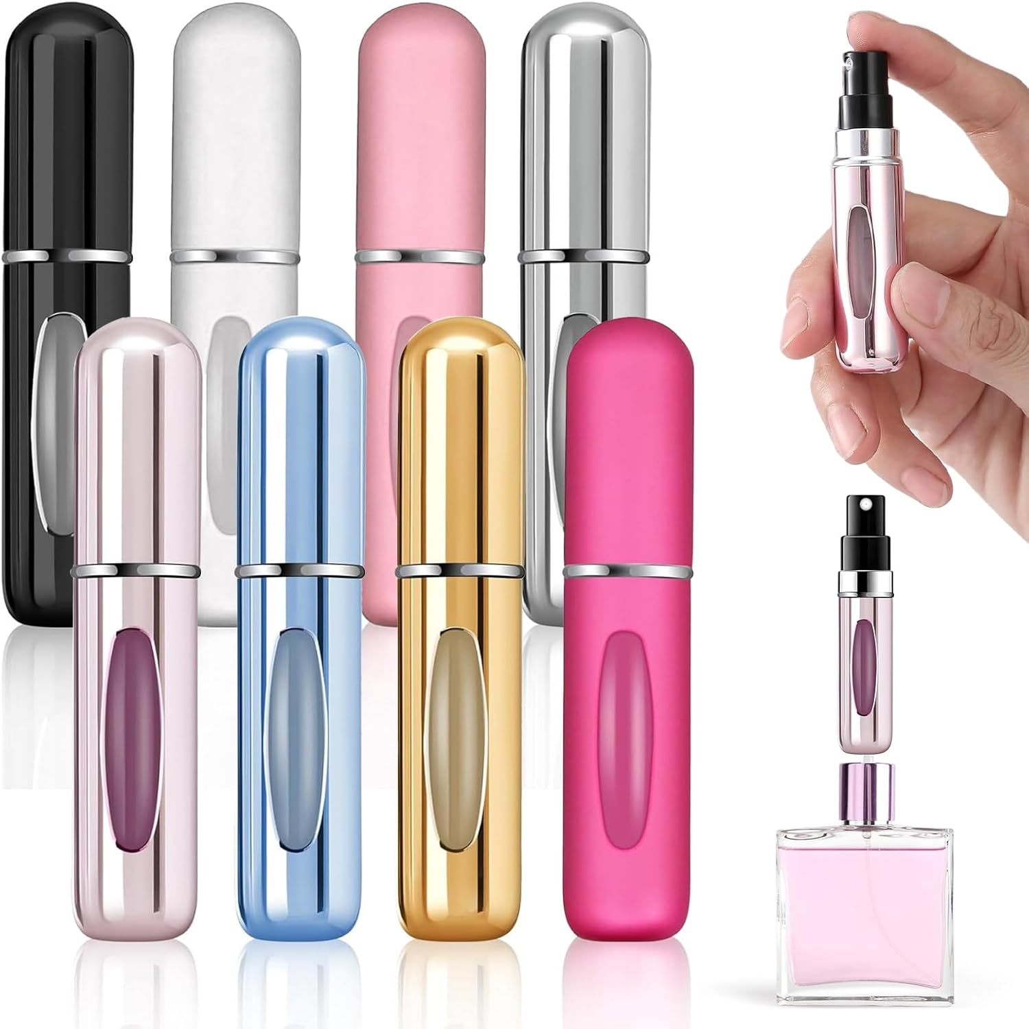 LMXMGRG Mini Perfume Atomiser Refillable Perfume Travel Bottle 5Ml Spray Bottle Portable Refill Pump Case Mini Travel Essentials for Travel Holiday, Outdoor Activities Office 8Pcs image number 3