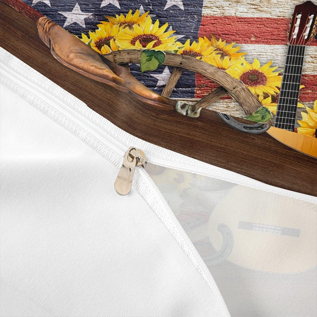 Western Cowboy Kids Duvet Cover Set Queen Size,Cow Skull Horseshoes Sunflowers Bedding Set,Boys Girls Adults Room Decor,American Flag Retro Comforter Cover,Rustic Farmhouse Quilt Cover,2 Pillowcases