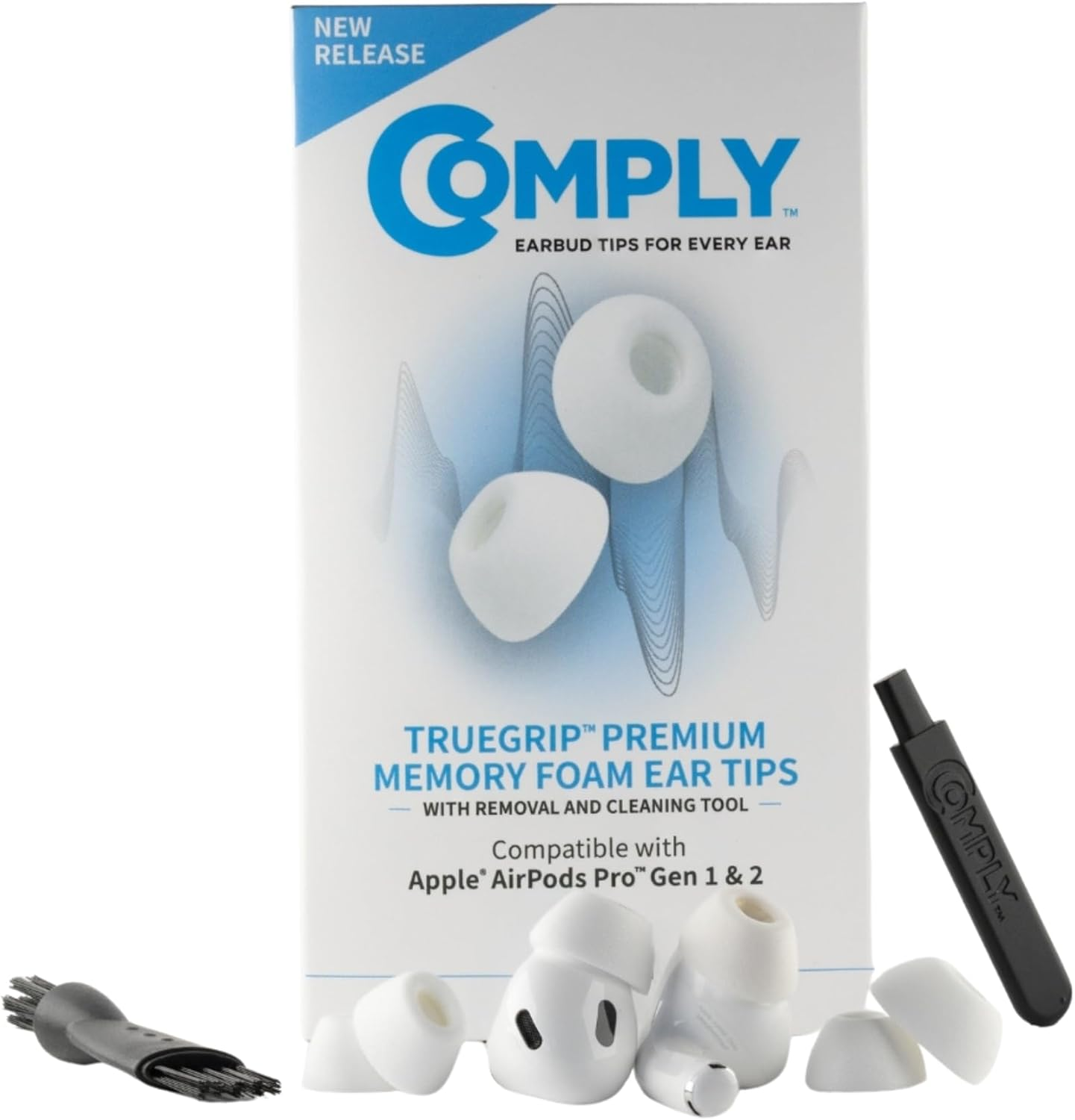 Comply Foam Truegrip Premium Memory Foam Ear Tips for Apple Airpods Pro 1St & 2Nd Gen - S/M/L, White (3-Pairs) - Small Stocking Stuffers, Noise Isolation with Removal Cleaning Tool image number 1