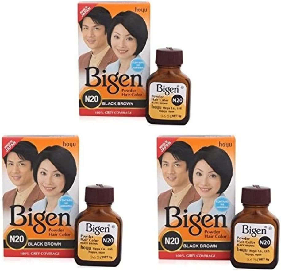 Bigen Powder Hair Color, Black Brown N20 - Pack of 3 (Combo Set)