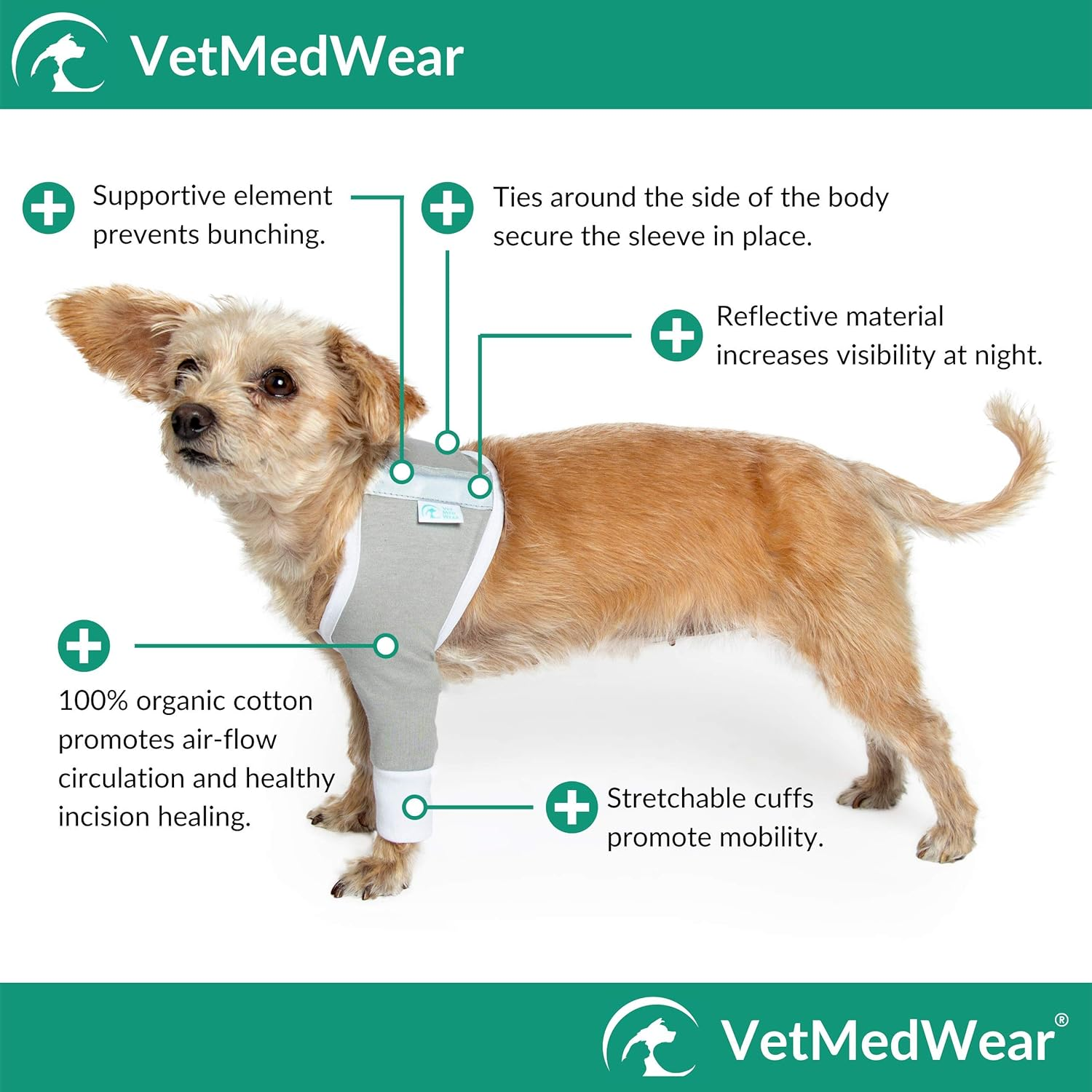 Shoulder Protective Sleeve for Dogs - E-Collar Alternative - after Surgery Wear - for Hot Spots, Wounds, Bandages, and Other Skin Conditions (XS - Short Sleeve, Teal Green) image number 2