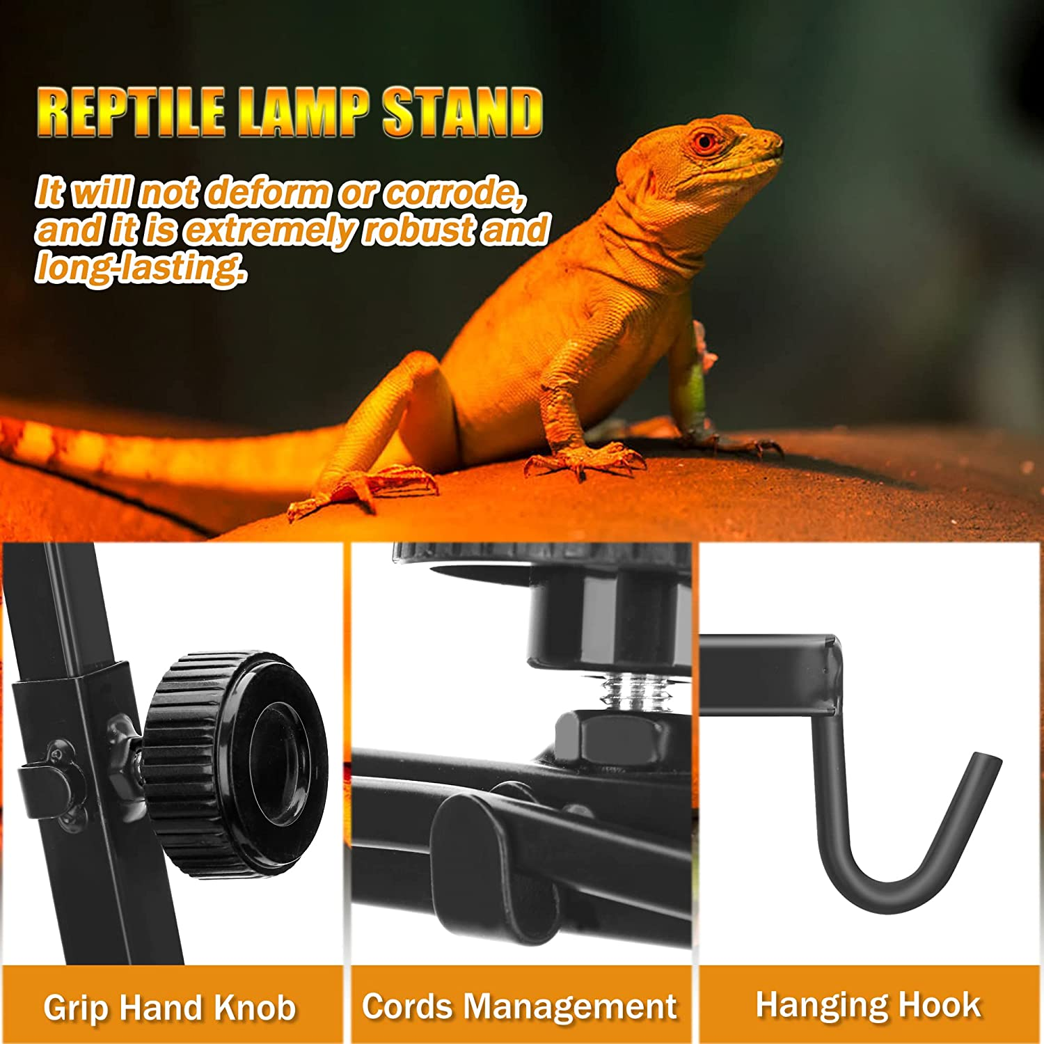 Reptile Domes Stand, Adjustable 17-37 Inch Heat Lamp Stand Fixture for Terrarium, Metal Basking Lamp Holder, Suitable for All Reptile Domes Lamp,Xl Size image number 1