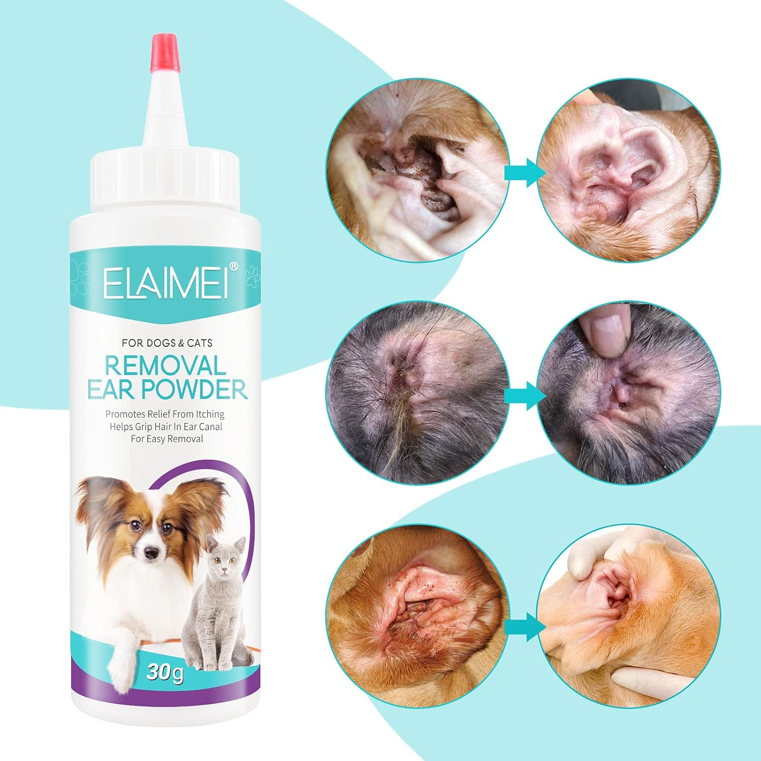 Dog Ear Cleaner - Removal Ear Powder for Pets,Dog Ear Infection Treatment,Supports Infection Prone Ears, Ear Odor in Pets image number 1
