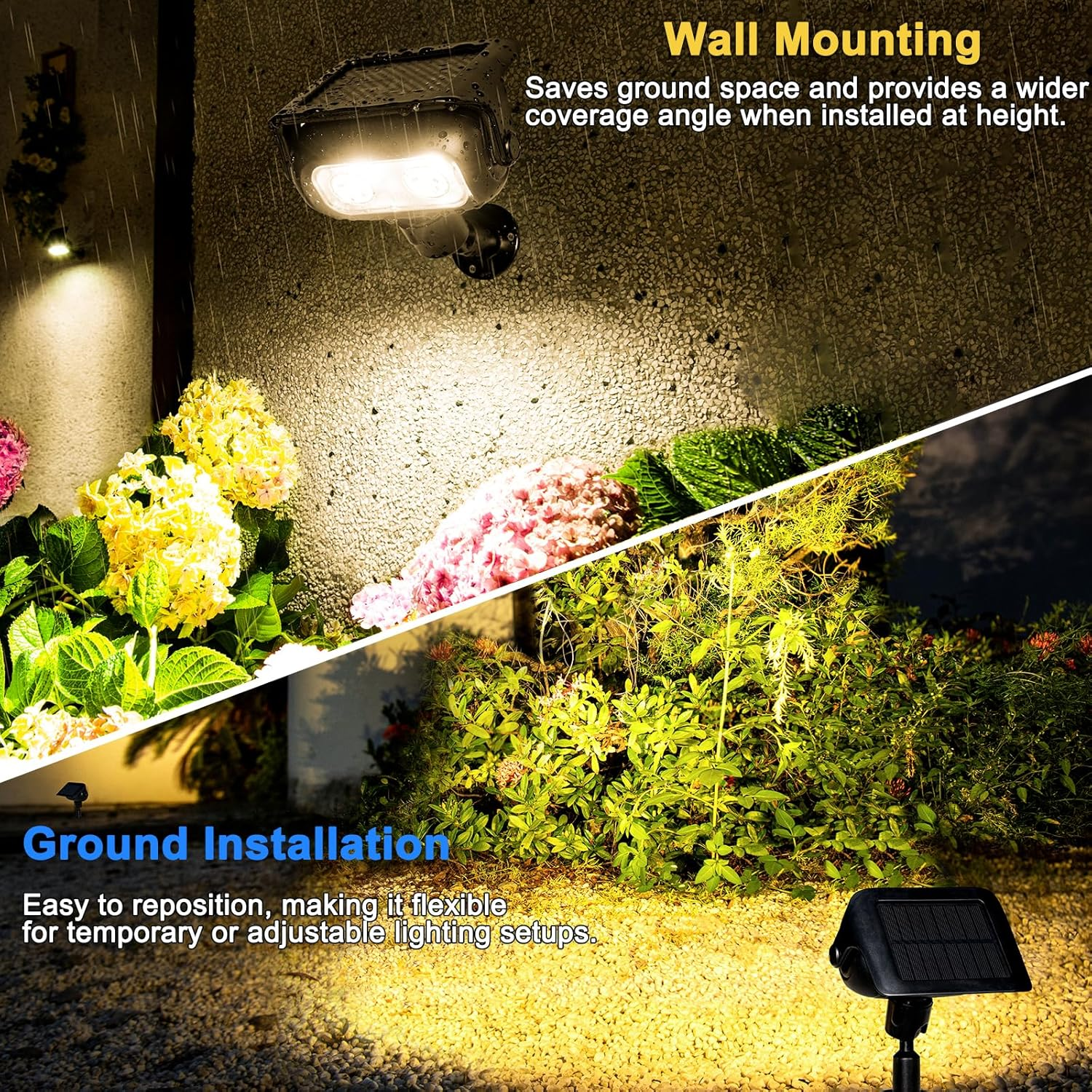 Solar Spot Lights Waterproof Outdoor, 3000K Warm White Outdoor Garden Lights, outside Wall Lights, 2 Lighting Modes Landscape Light Solar Powered for Garden, Patio, Yard, Lawn, Backyard (4 Pack) image number 4