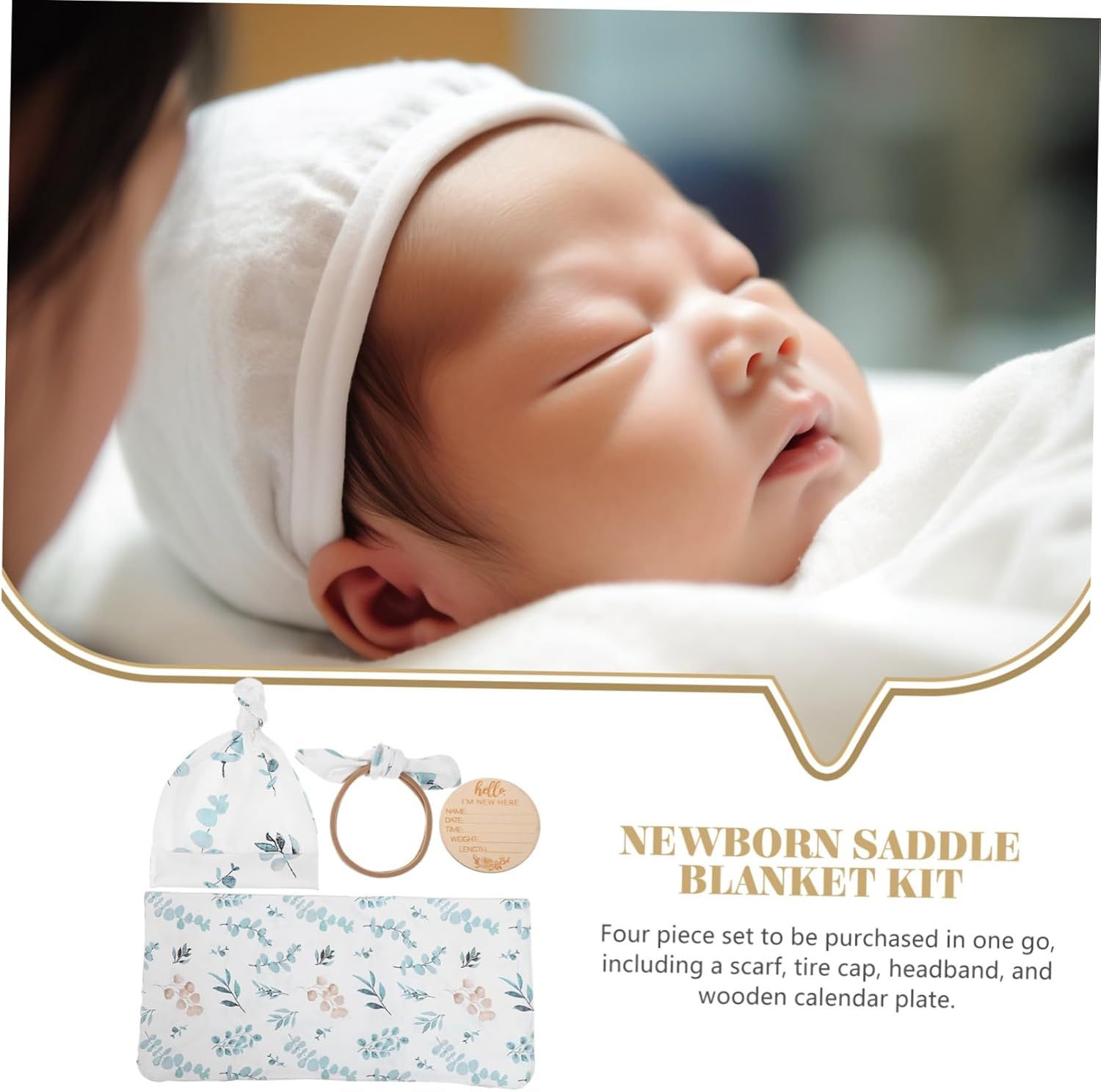 Newborn Swaddle Blanket with Hat and Headband Cute Birth Announcement Sign Soft Polyester Photography Prop for Comfortable Wrapping and Nursing image number 2
