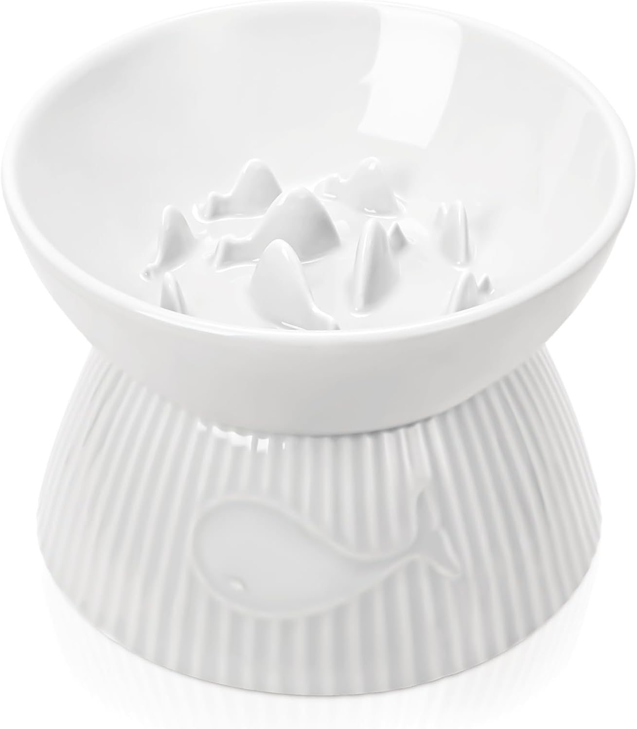 Elevated Slow Feeder Bowl for Cats and Small Dog, Stop Vomiting & Choking, Ceramic Cat Slow Feeder Bowl, Spill-Proof & Anti-Tipping, Easy to Clean, No Black Chin, Raised Cat Bowl Slow Feeder