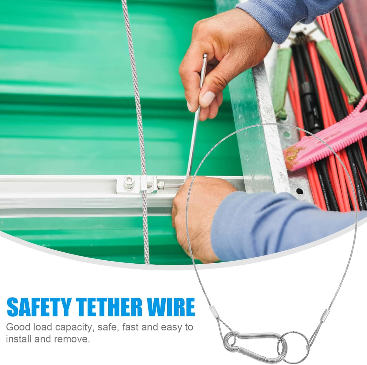 TEHAUX Lanyard Safety Rope Stainless Steel Wire Cable Tether 42 Inch Outdoor Security Strap for Shade Sails Dog Runs Camping Accessories image number 5