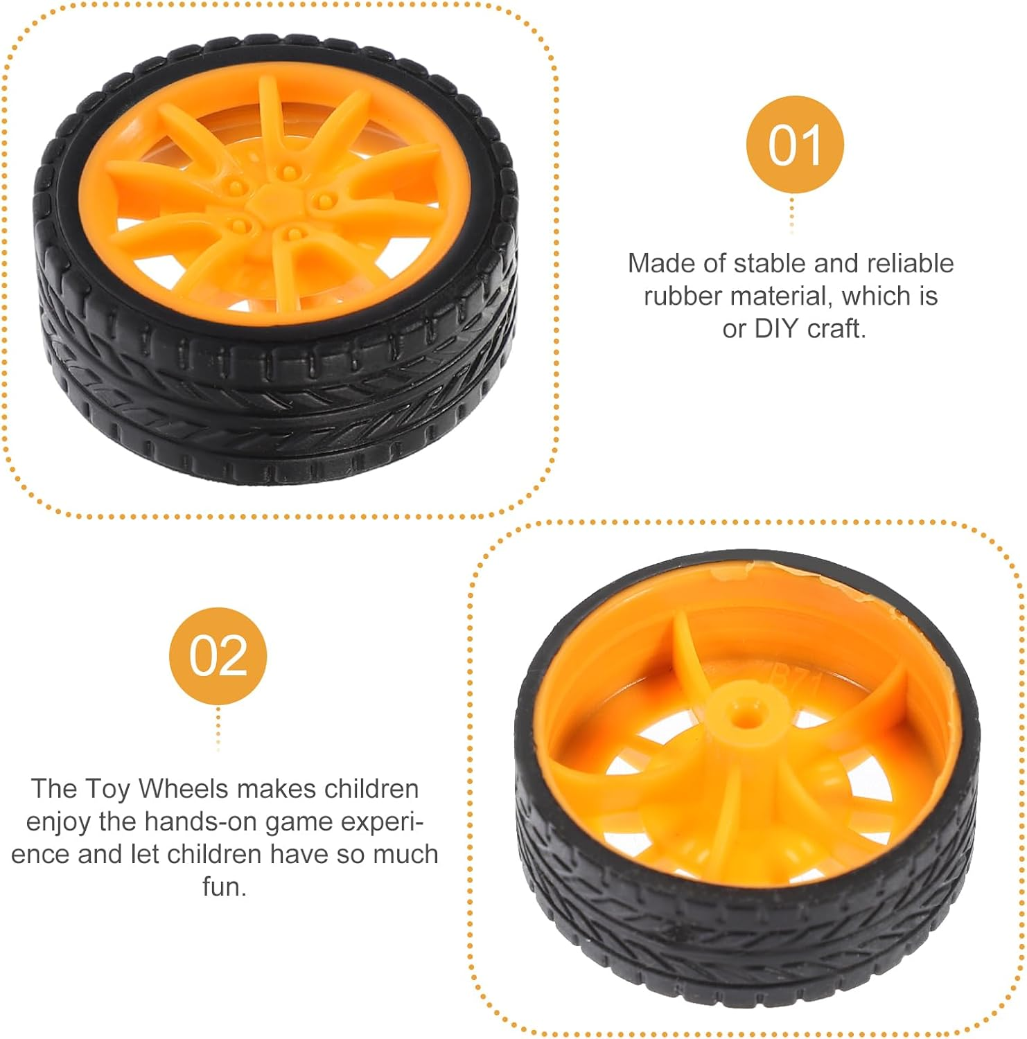 Vaguelly RC Cars Wheels 20Pcs Black Yellow Toys Wheel 30Mm Shaft Plastic Model Wheels round Rod Axles for DIY Model Toy RC Car Truck Building Projects image number 3