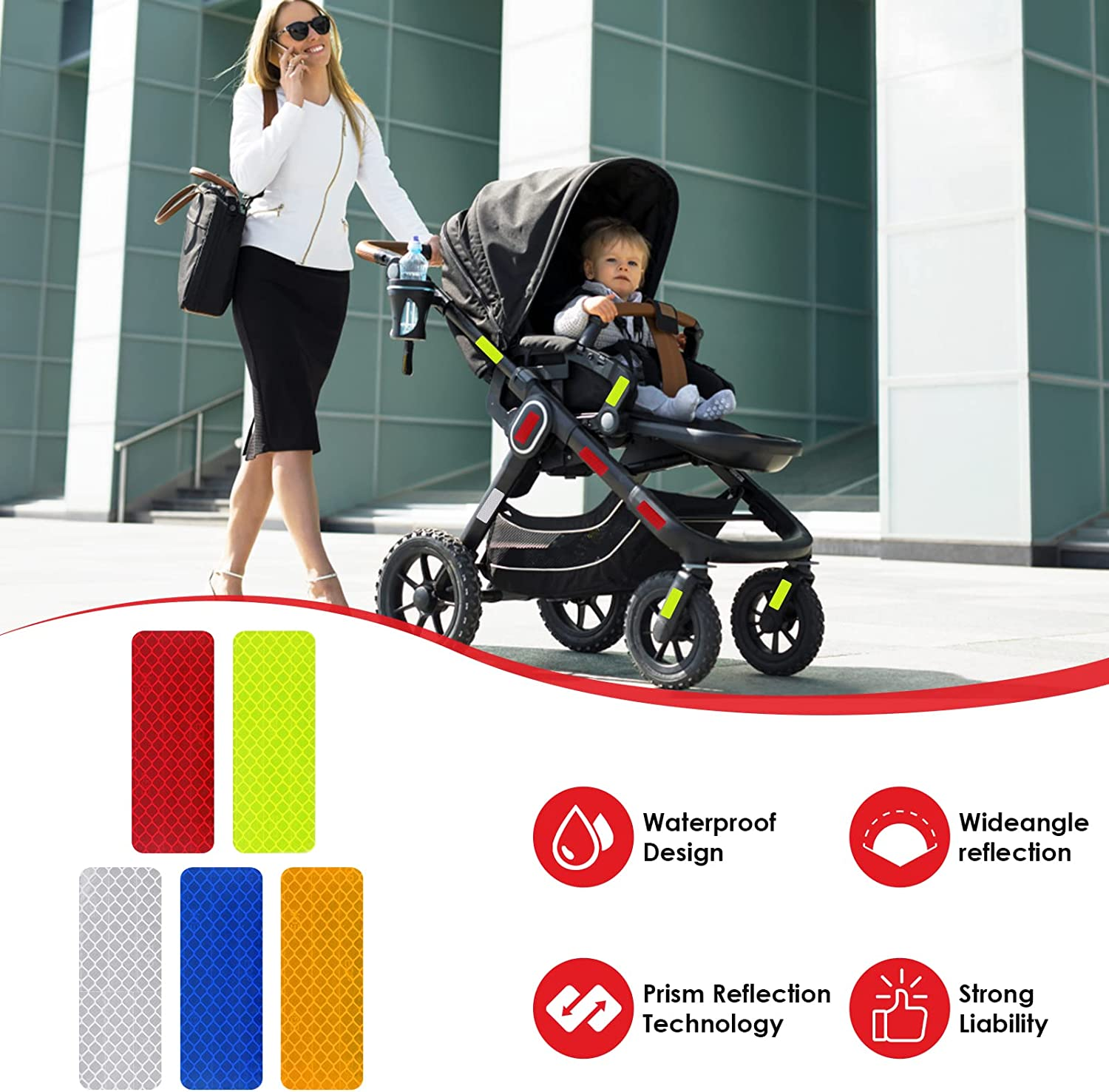 Abeillo 30 Safety Reflective Stickers, Warning Stickers - Stick-On Car Reflector Tape for Vehicle, Bicycles, Motorcycles, 1.18 X 3.25 Inch image number 4