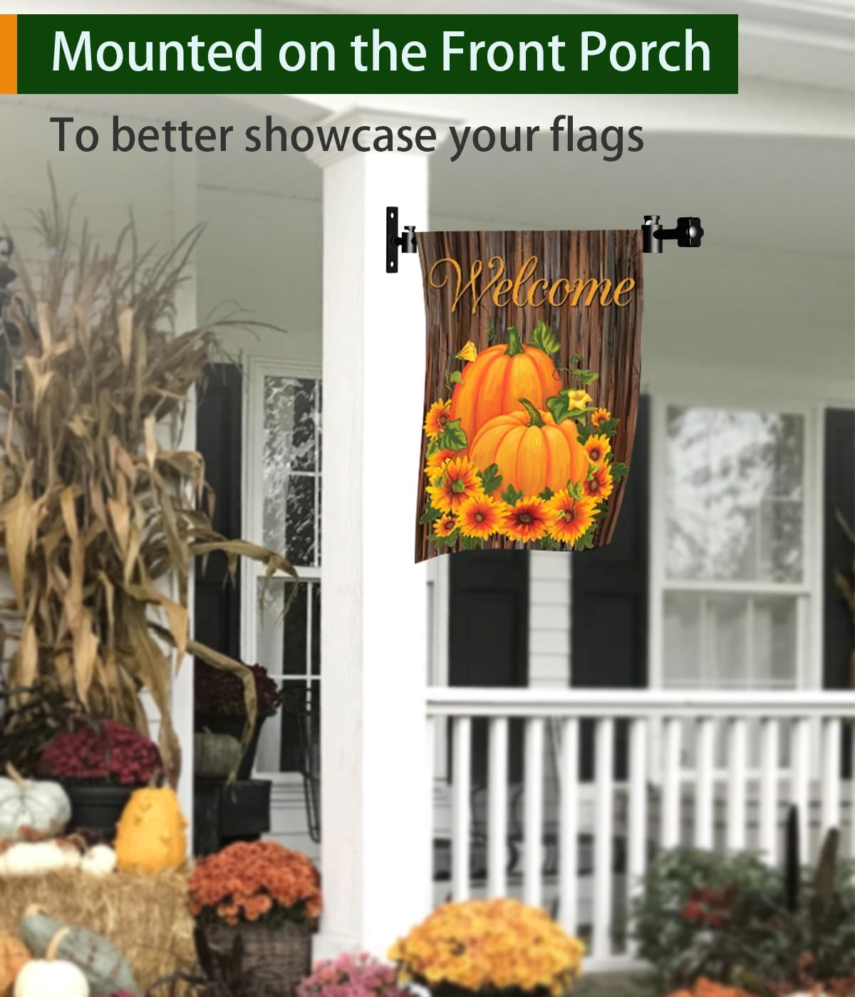 Balie Space Wall Garden Yard Flag Stand Pole for 12 X 18 Sign Decoration, Heavy-Duty Metal Solid Wall Bracket Mounted Mailbox Banner Holder Scroll Hanger for Holiday D&eacute;cor, Black, 2Pack