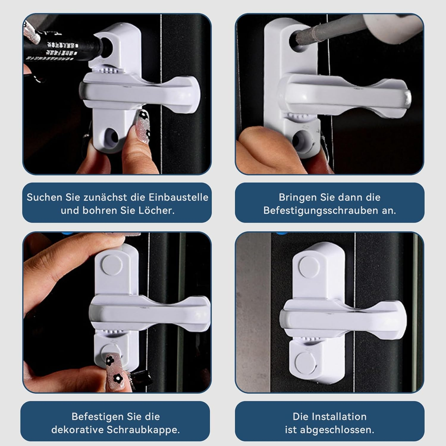 Xiciki Pack of 4 Children'S Window Lock, Burglary Protection, Window Latch, No Drilling, for UPVC Window, Door, Balcony, Child Lock image number 3