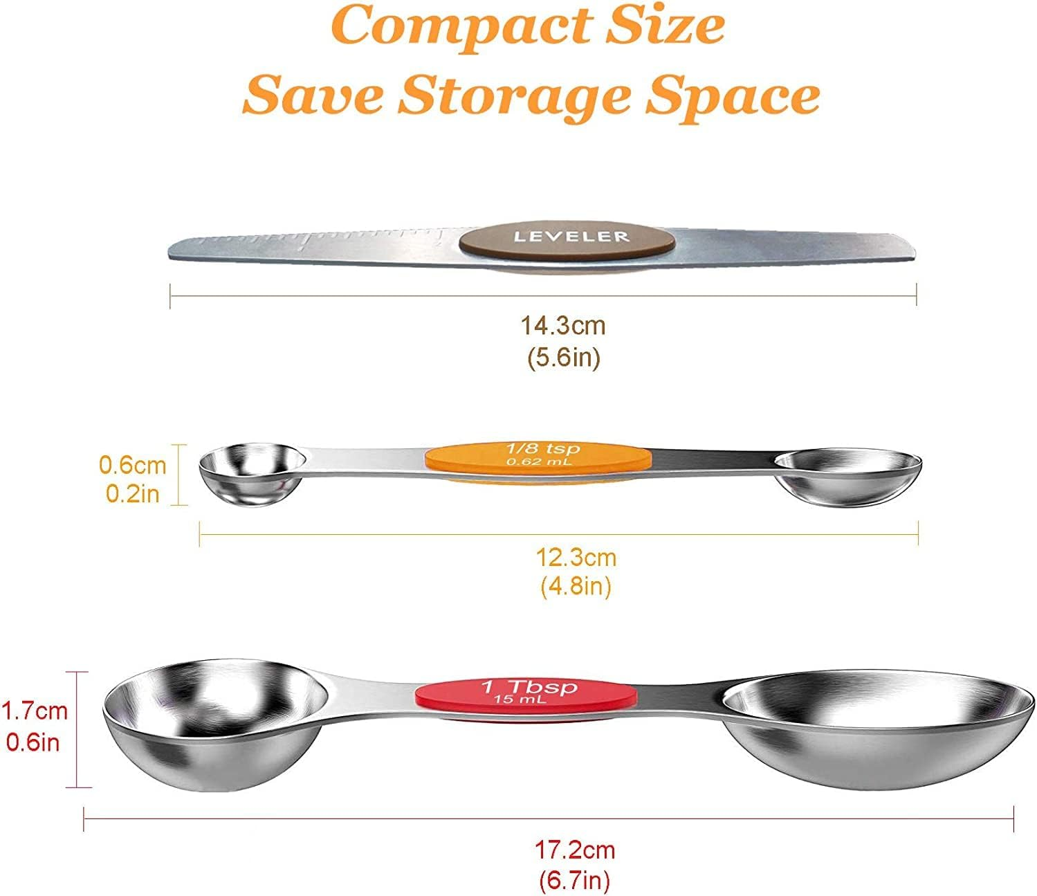 Magnetic Measuring Spoons Set of 8 with Leveler Stainless Steel Stackable Upgraded Colourful Double Sided Teaspoon/Tablespoon/Milliliter Kit for Kitchen Dry/Liquid Ingredients,Fits in Spice Jars image number 6