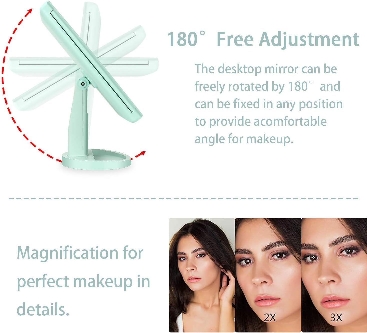 Tri-Fold Lighted Vanity Makeup Mirror with 3X/2X/1X Magnification, 21 LLED Light and Touch Screen,Dual Power Supply, Portable LED Makeup Mirror, Travel,Women Gift (Green) image number 1