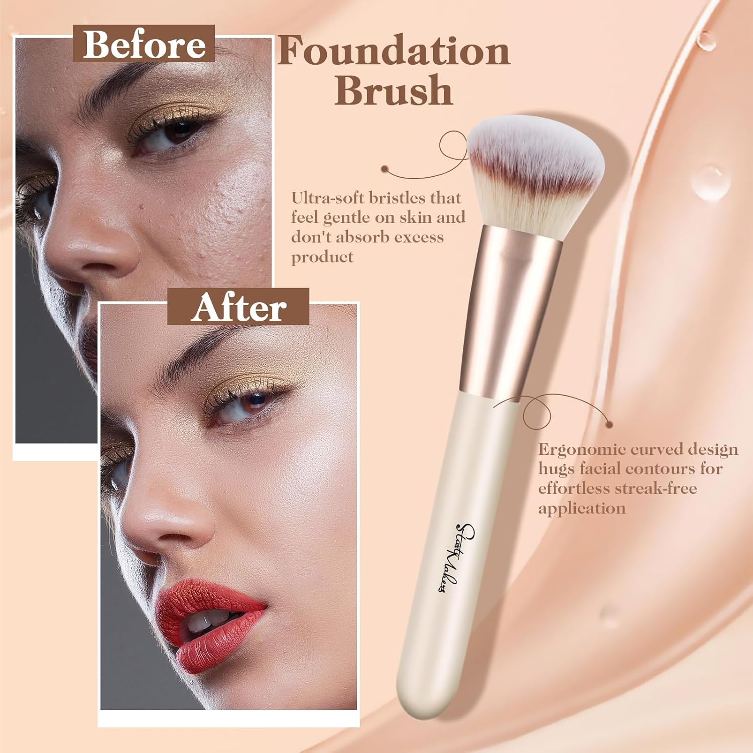 START MAKERS 3PCS Makeup Brushes Foundation Contour Conceal Makeup Brush Set, Slanted Foundation Brush, Angled Kabuki Brushes for Blending with Liquid, Cream and Powder Makeup image number 5