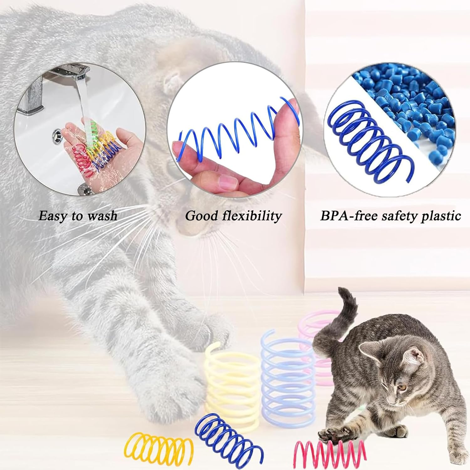 Pack of 40 Cat Toy Spiral, Colourful Spiral Toy Cat, Interactive Spiral Cat Toy, Plastic Spiral Feathers Toy Cat, Cats, Spring Toy, Pets Toy for Cats