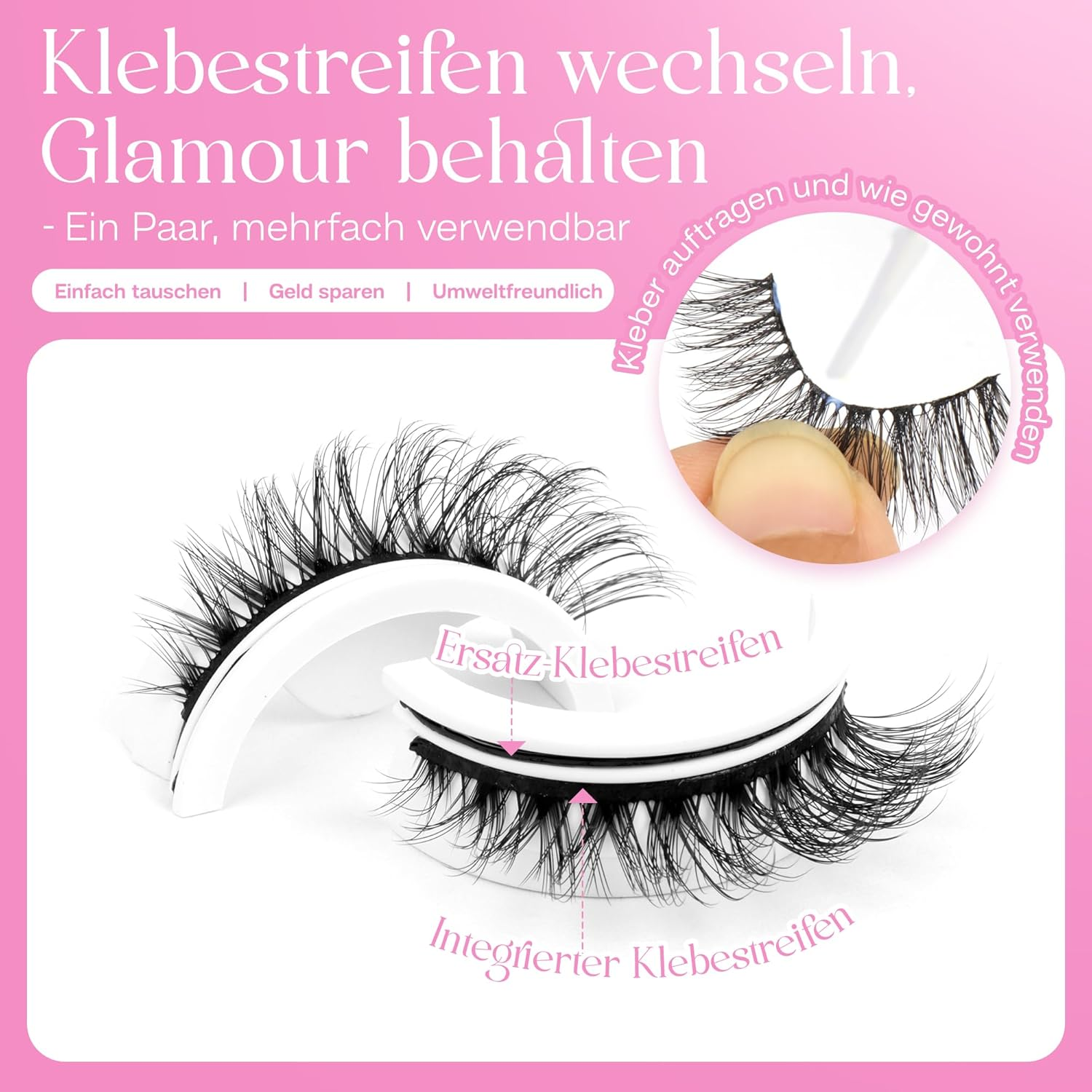 CALAILIS Self-Adhesive Eyelashes, 5 Pairs, Natural Look, Press-On False Eyelashes, No Glue, Reusable, Cat Eye, Wispy, Pre Glued Fake Lashes with Replacement Adhesive Strips (C001) image number 3