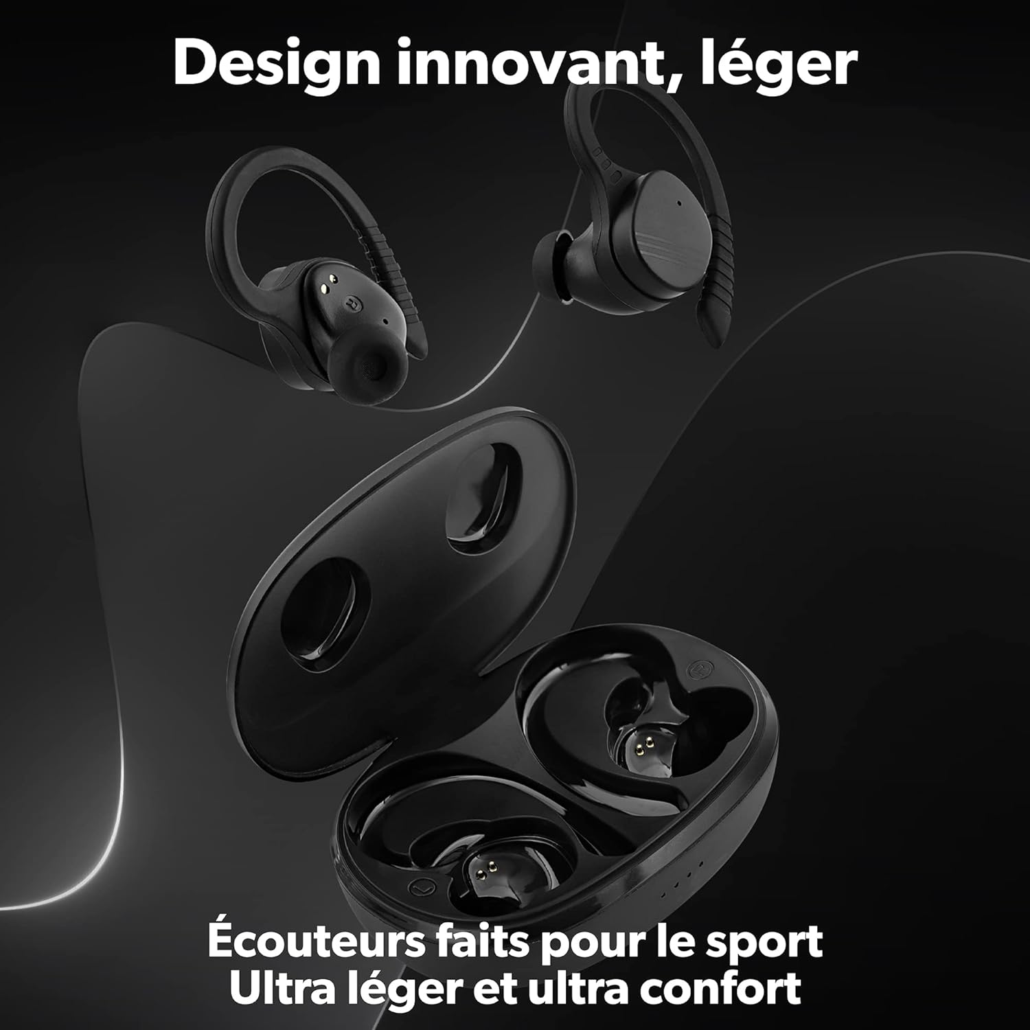 T'NB Bluetooth Headphones, Wireless Intra Earbuds, Splashproof, Touch Control and Charging Box, Built-In Microphone, up to 30 Hours Listening Time, Sports, Training - Black image number 3