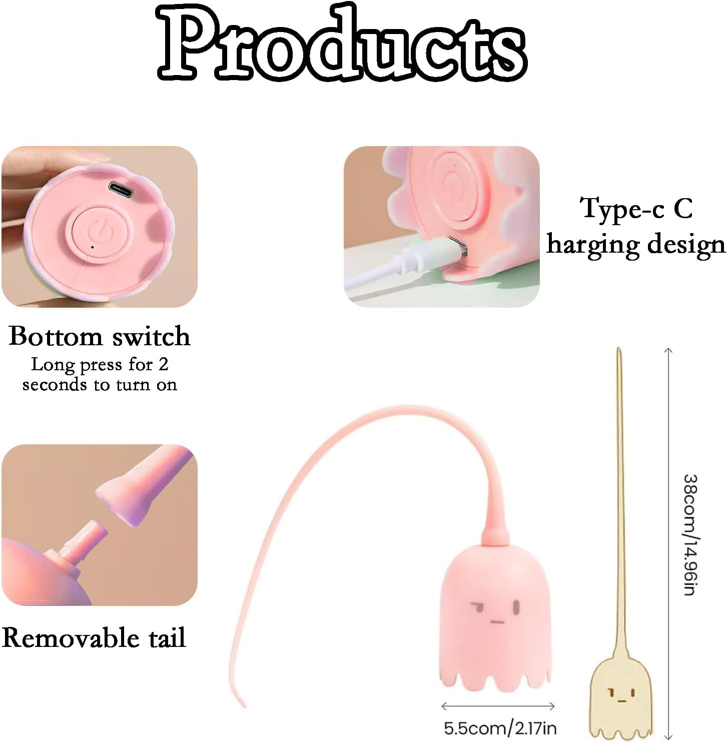 2024 New Cat Wand Toy - 2 in 1 Automatic Cat Silicone Tail Teaser Toy Silicone Teaser Tail Cat Toy, Silicone Cat Fairy Wand, Stress Relief Cat Pol Toy, Toy for Indoor Cats, Kittens, Dogs - Blue image number 6