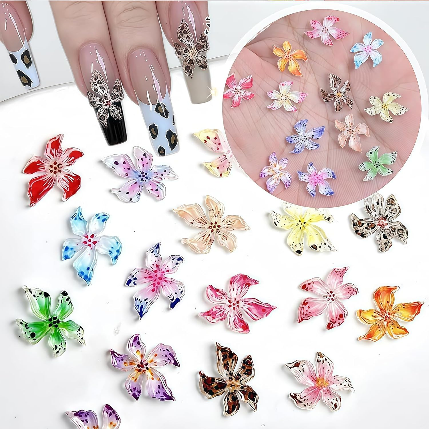 60 Pieces Charms Nails, 3D Flower Nail Art Charms, Colourful Flower Nail Gems for Women, Summer Nail Designs, DIY Nail Accessories image number 4