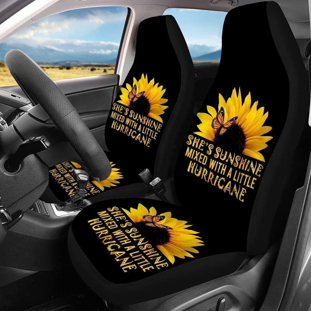 BIGCARJOB She'S Sunshine Sunflower Car Seat Covers Full Set of 12 Pack Steering Wheel Cover for Women Gifts with Seat Belt Pads, Coasters,Vehicle Seat Cover,Fit Most Car SUV Van Truck - Boho Paw Style image number 2