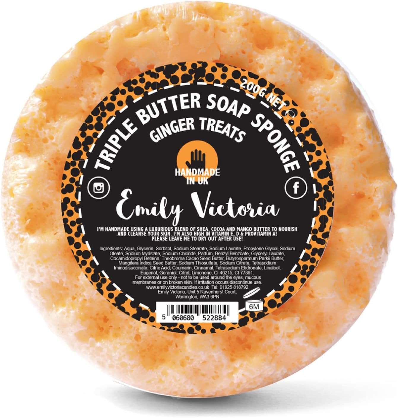 Emily Victoria Triple Butter Soap Sponge - Ginger Treats Spicy & Sweet Scent 200G