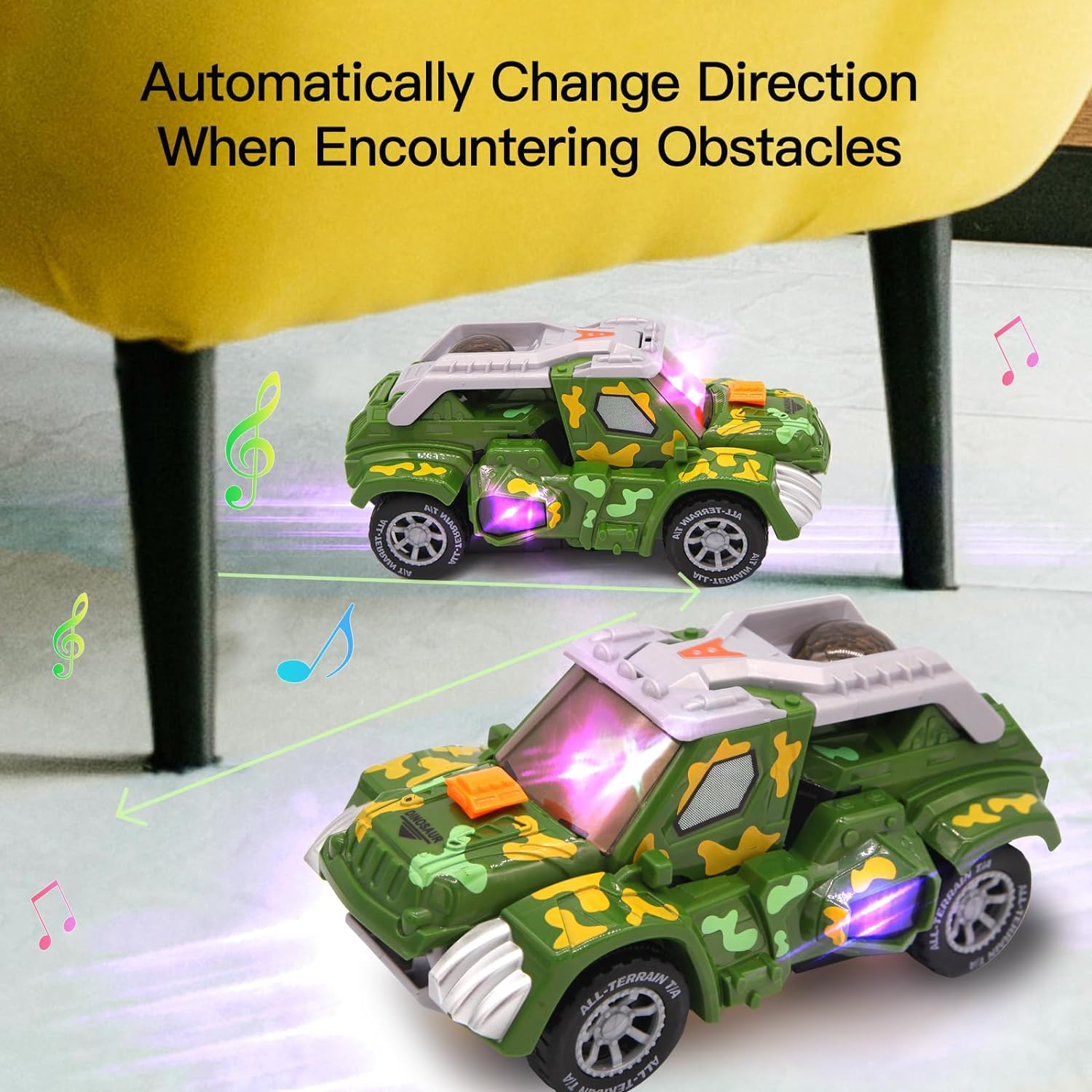Automatic Mist Spray Dinosaur Car with Music and LED Light, Dino Cars, Deformed Dinosaur Car Toy for Kids 3-5 (Green) image number 1
