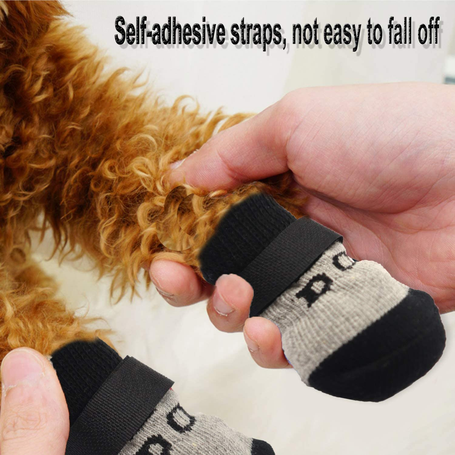 4 Pairs Anti-Slip Dog Socks and Cat Socks with Rubber Reinforcement and 8 Small Straps, Indoor Wear Pet Paw Protector for Hardwood Floors Small, Medium, Large Dogs (L)